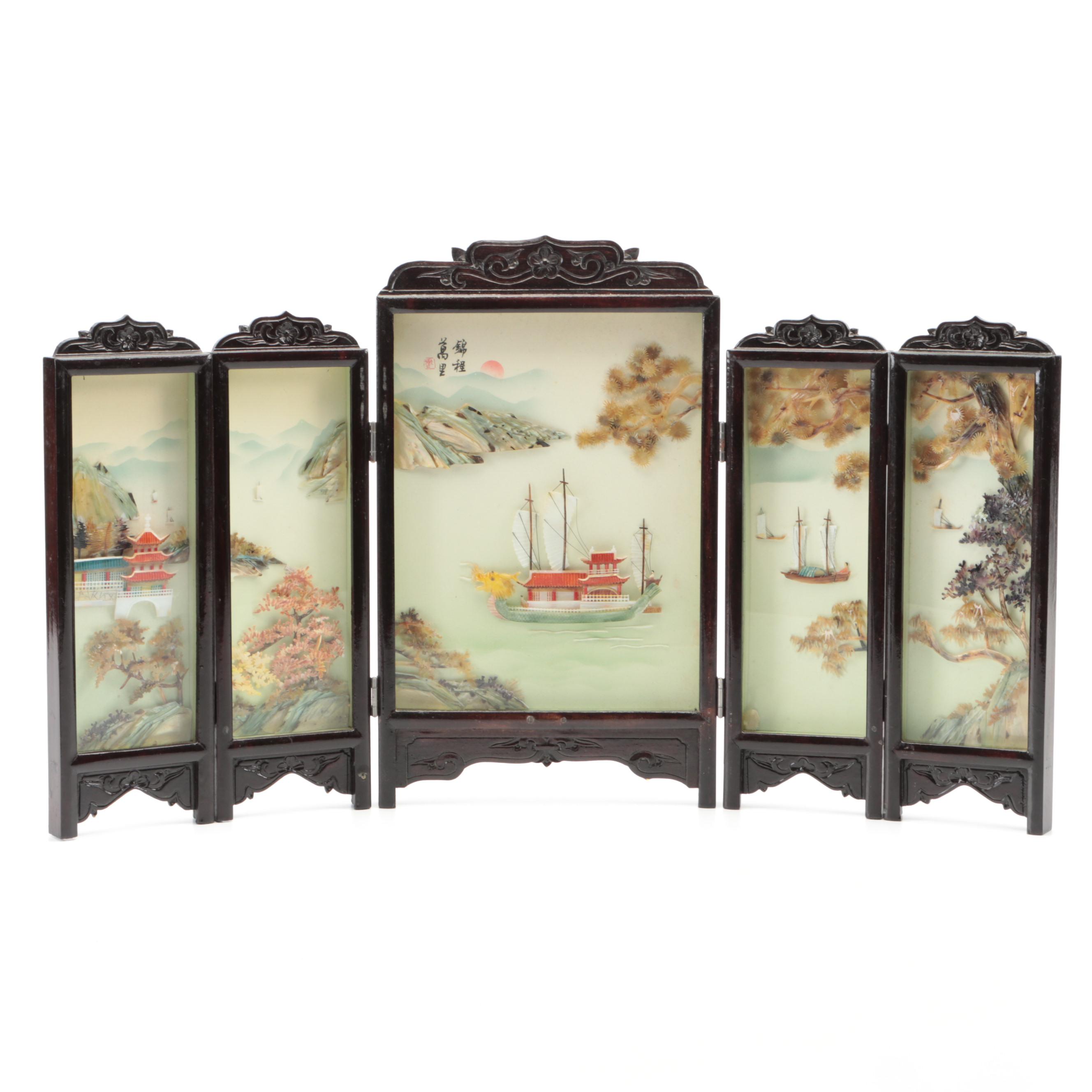 Chinese Wood and Plastic FivePanel Folding Table Screen EBTH