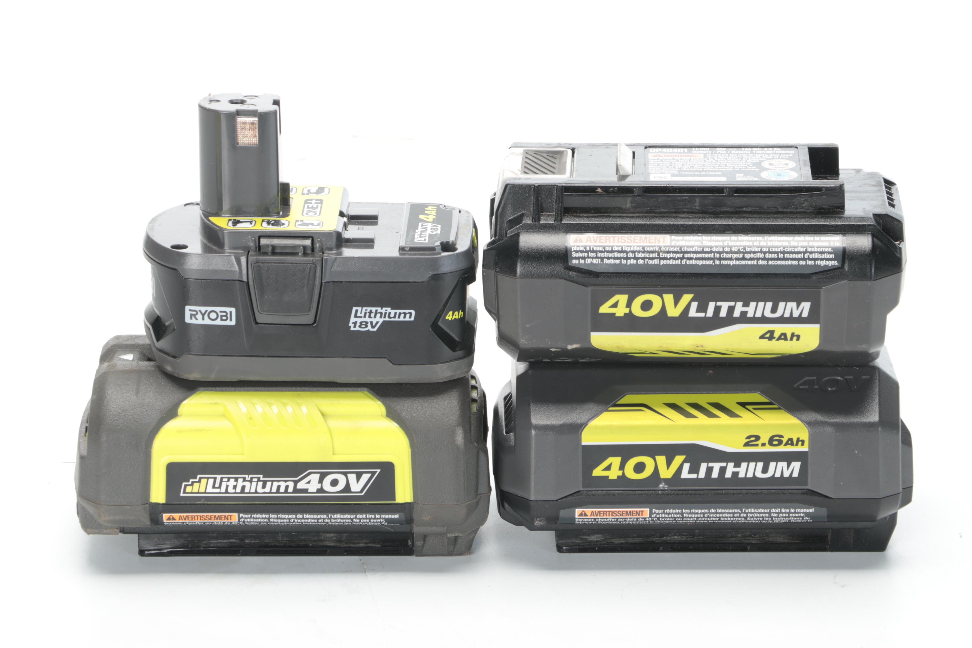 Ryobi Hedge Sweep, Chainsaw and Blower with Battery Packs and Chargers