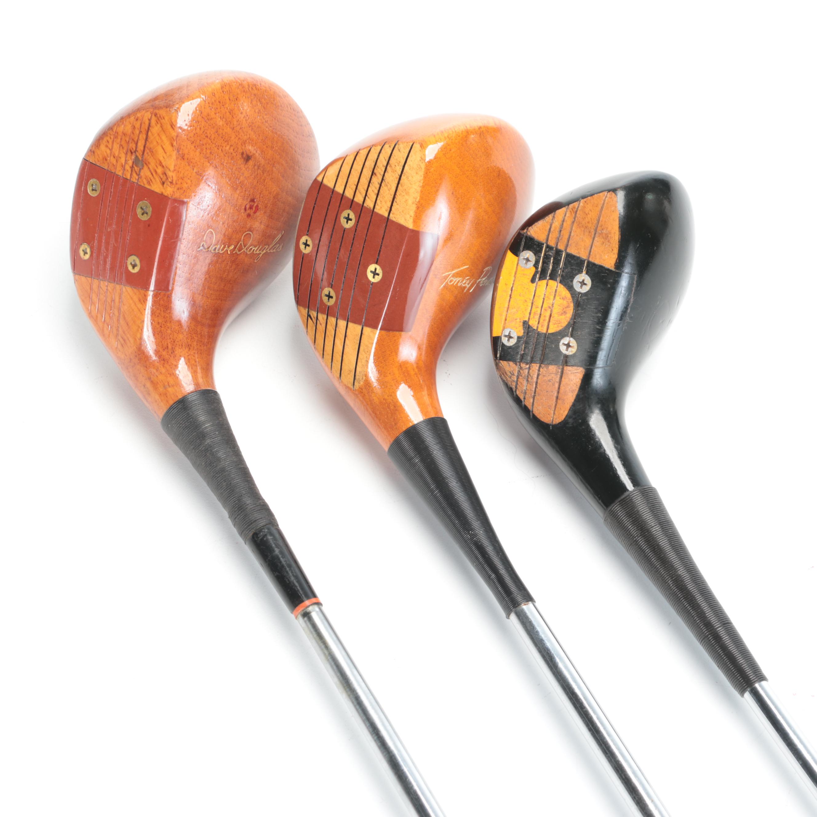 Leather "Michelob" Golf Bag With Persimmon Wood Drivers and Other Golf