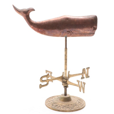 Copper Whale Weather Vane With Cast Brass Cardinal Points and Base