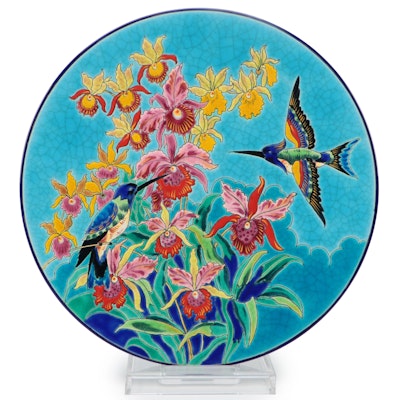 French Faïence Longwy "Orchids" Faience Charger, Early to Mid-20th Century
