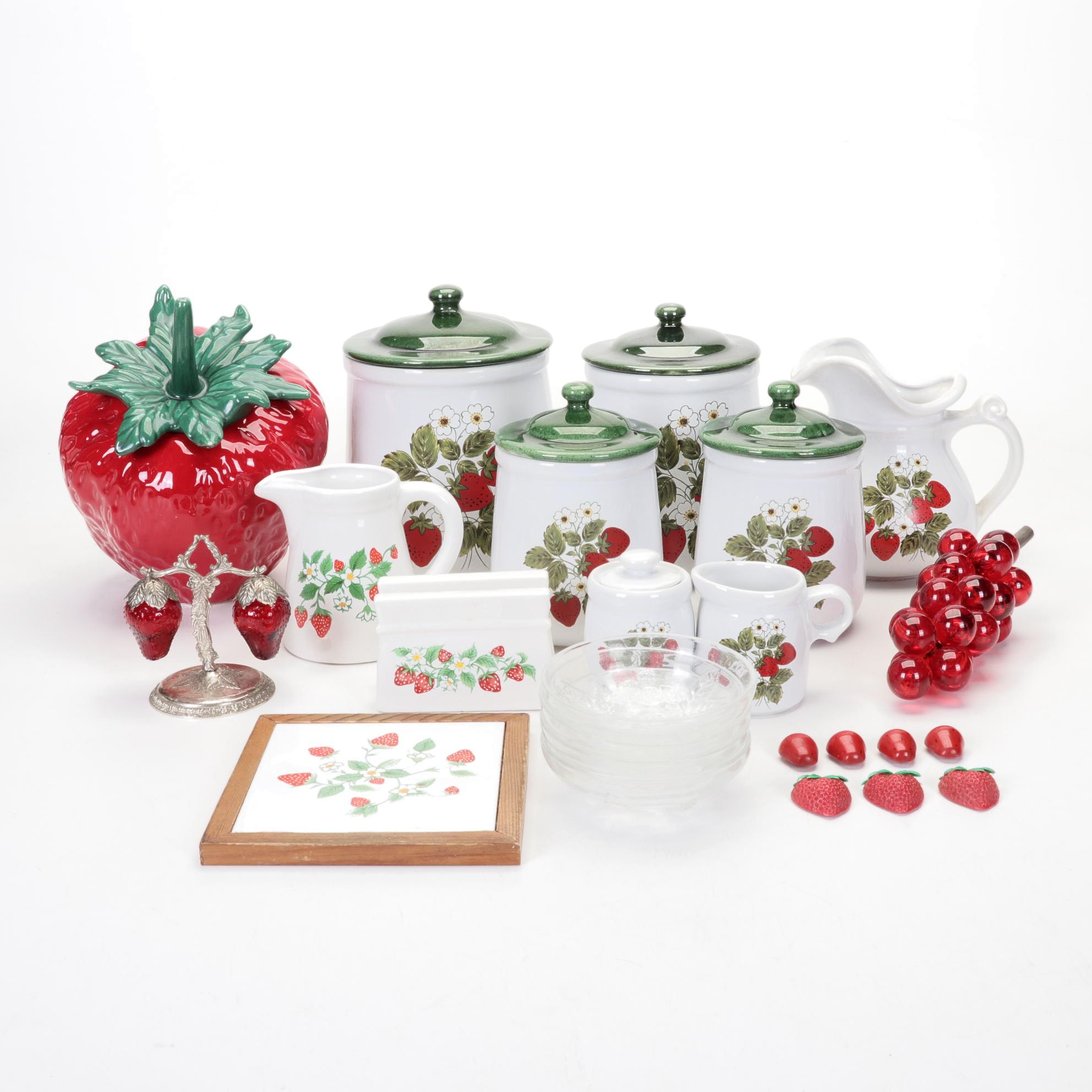 Strawberry Shaped Cookie Jar with Other Kitchenware and Accessories EBTH