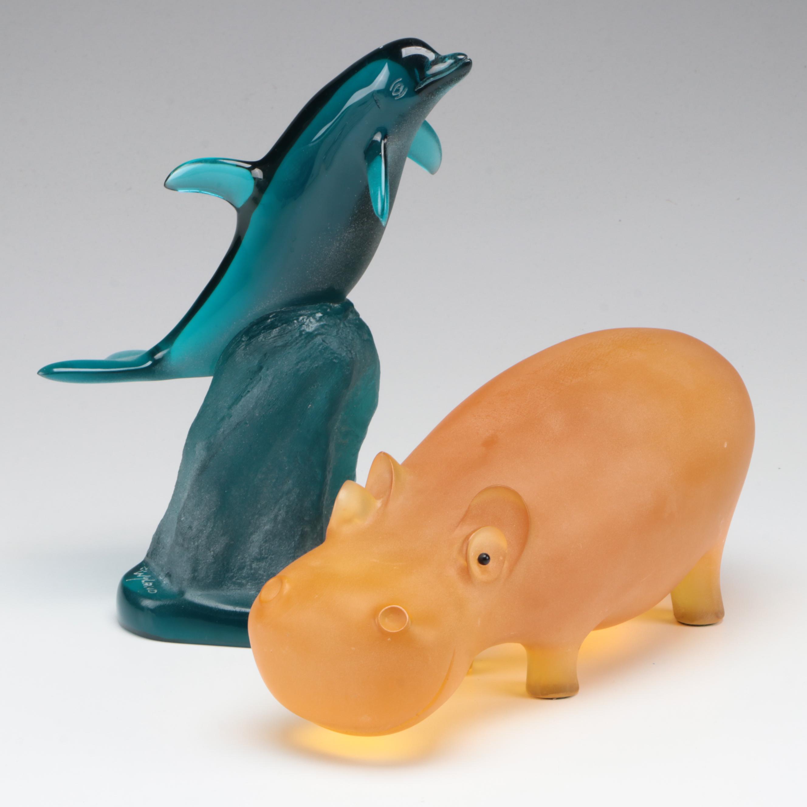 Sascha Brastoff Mid Century Modern Resin Hippo With Wyland Dolphin | EBTH