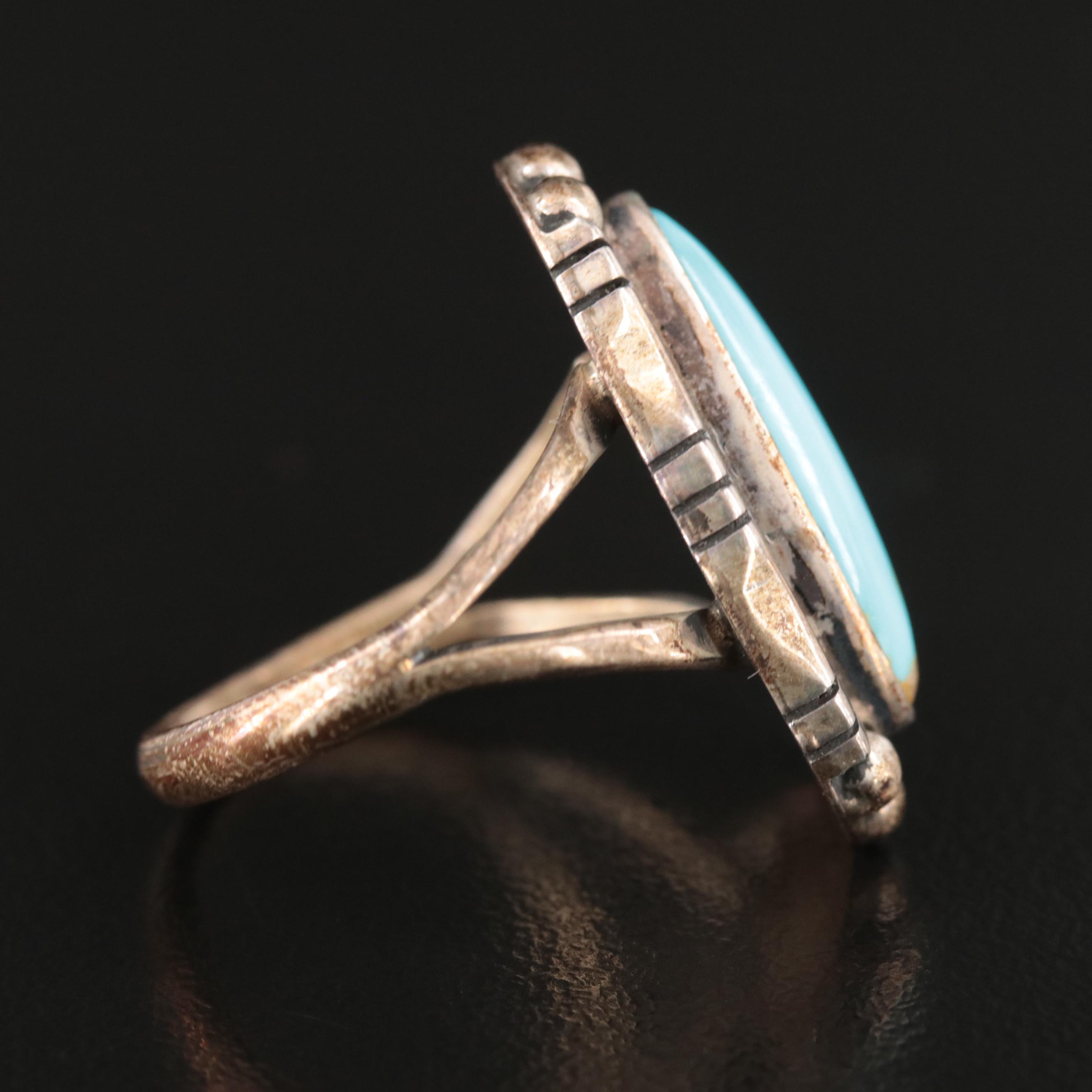 Bague Argent Sterling Native American Richard Begay - Style Navajo, Turquoise, Taille 51