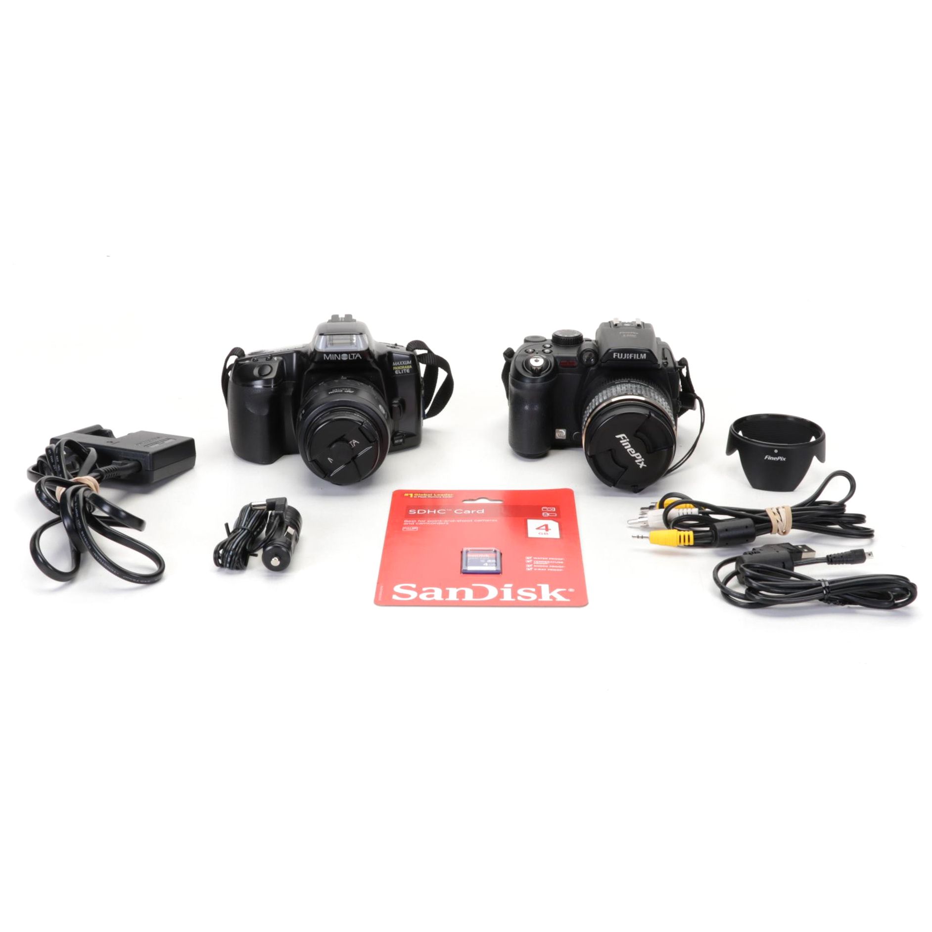 Fuji FinePix S9100 Digital Camera and Minolta Film Camera, Charger and