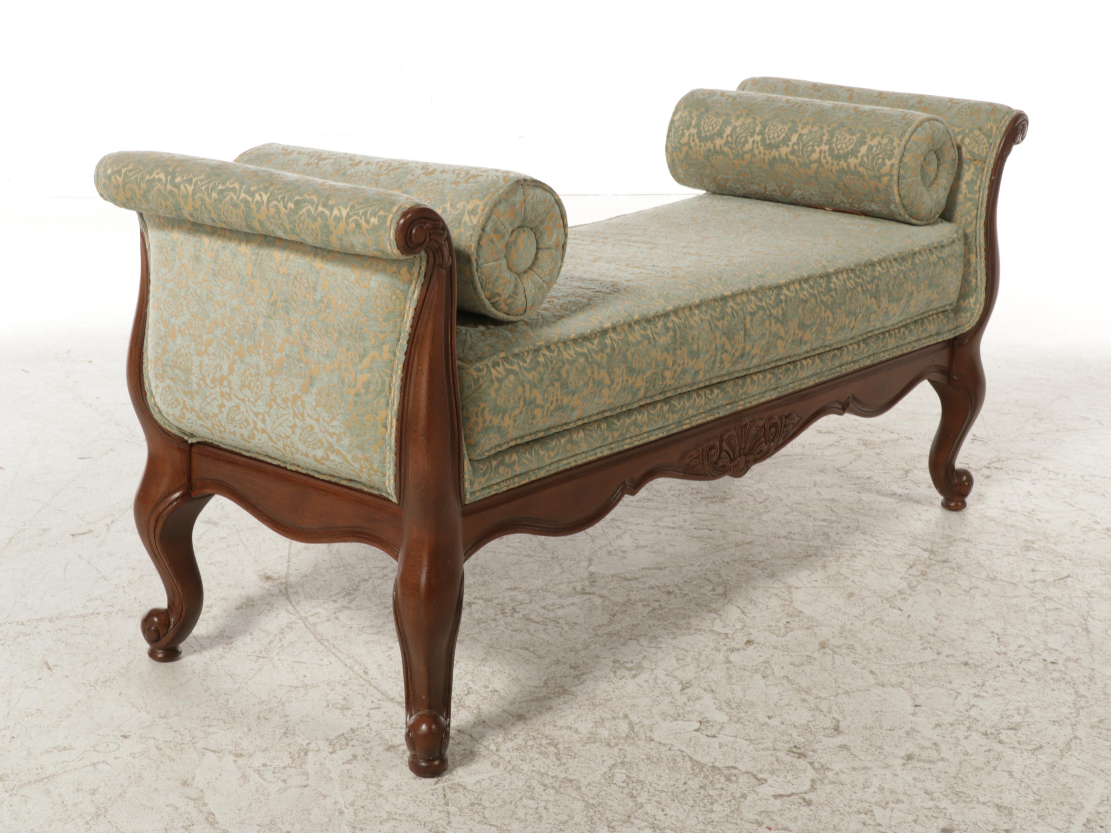 Ethan Allen "Belfiore" Louis XV Style Carved Wood Bed Bench with