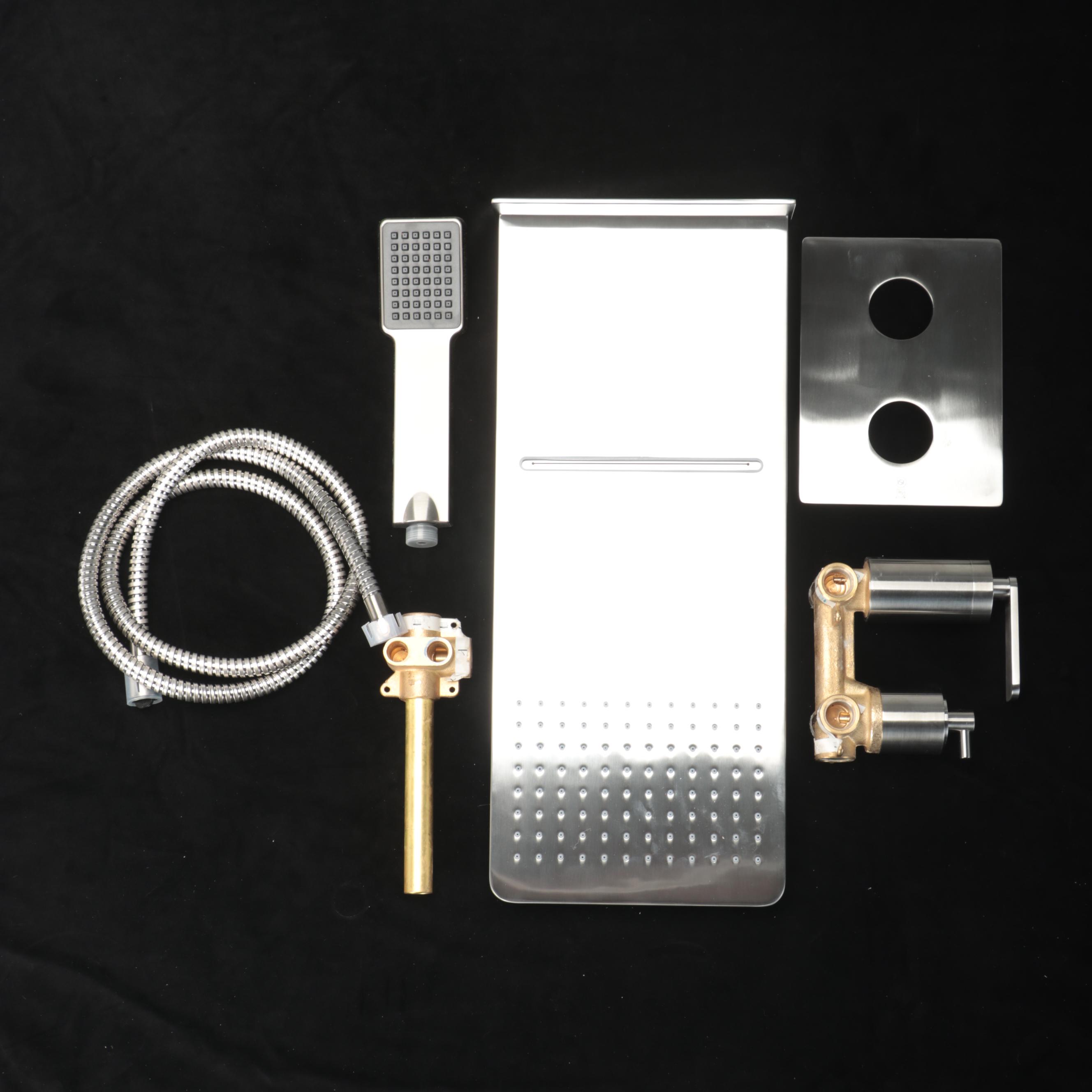 Brushed Nickel Shower System With Rainfall Showerhead and Hand Shower