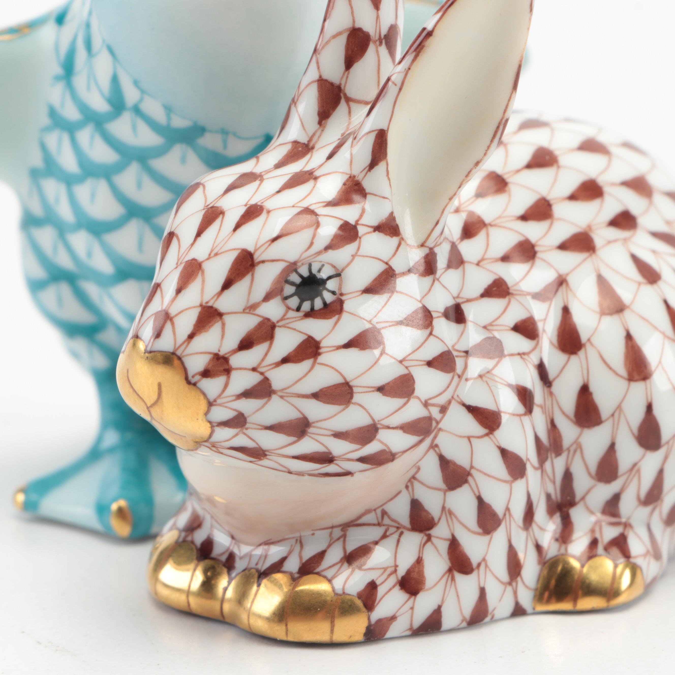 Herend Turquoise and Chocolate Fishnet 