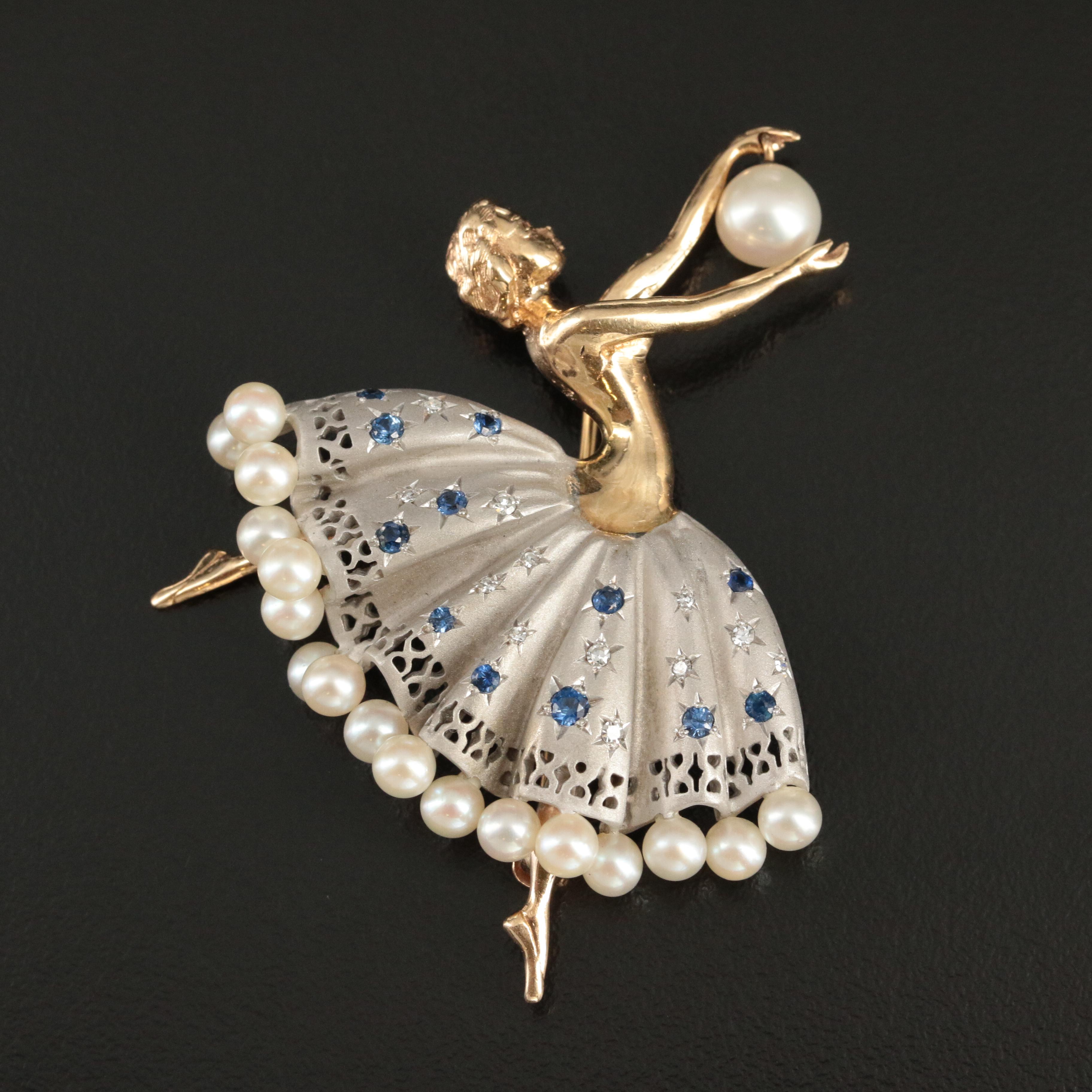 Épingle à Col Ballerine - Ton Or, Strass Rose Et Bleu, Occasion