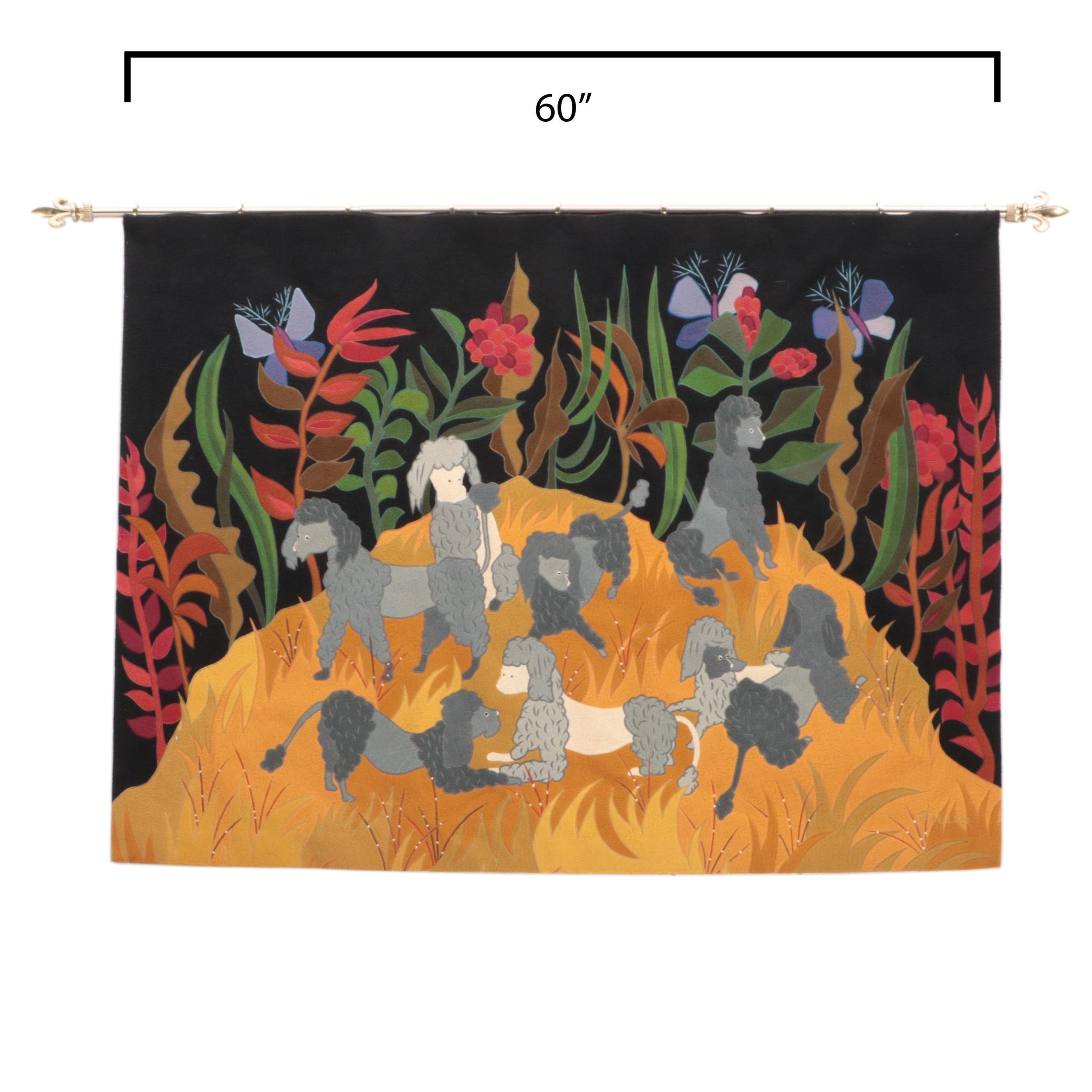 Fabrice Felted Wool Applique of Eight French Poodles Wall Hanging EBTH