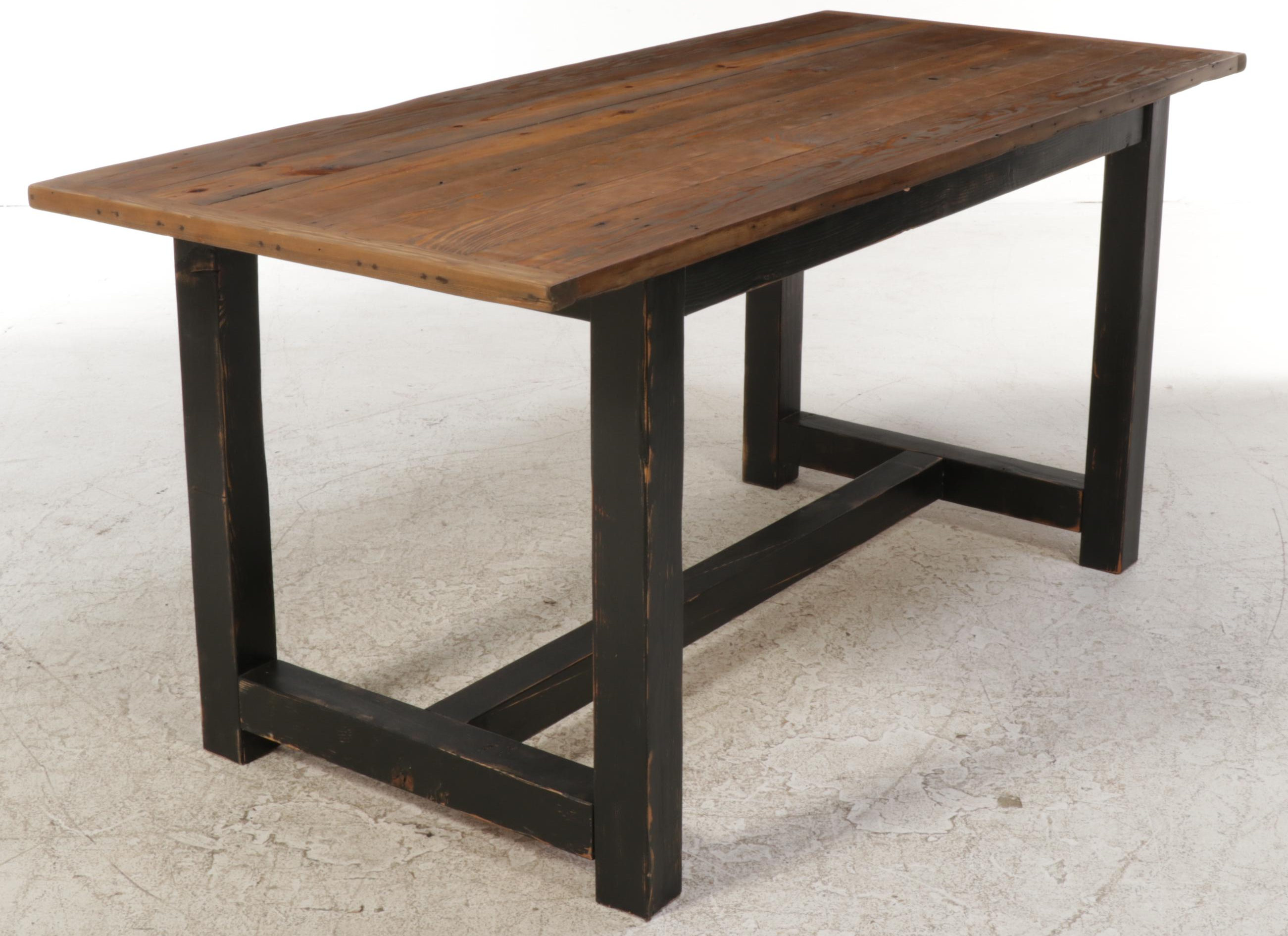 Pine Plank Work Table/Island on Black Stained Base EBTH