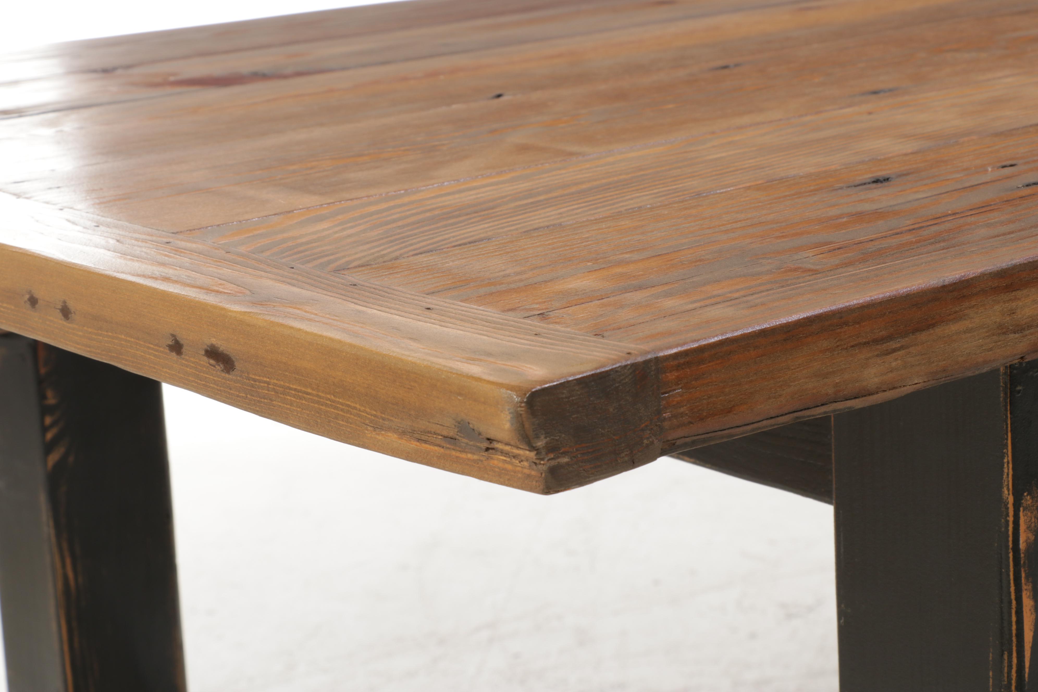 Pine Plank Work Table/Island on Black Stained Base EBTH