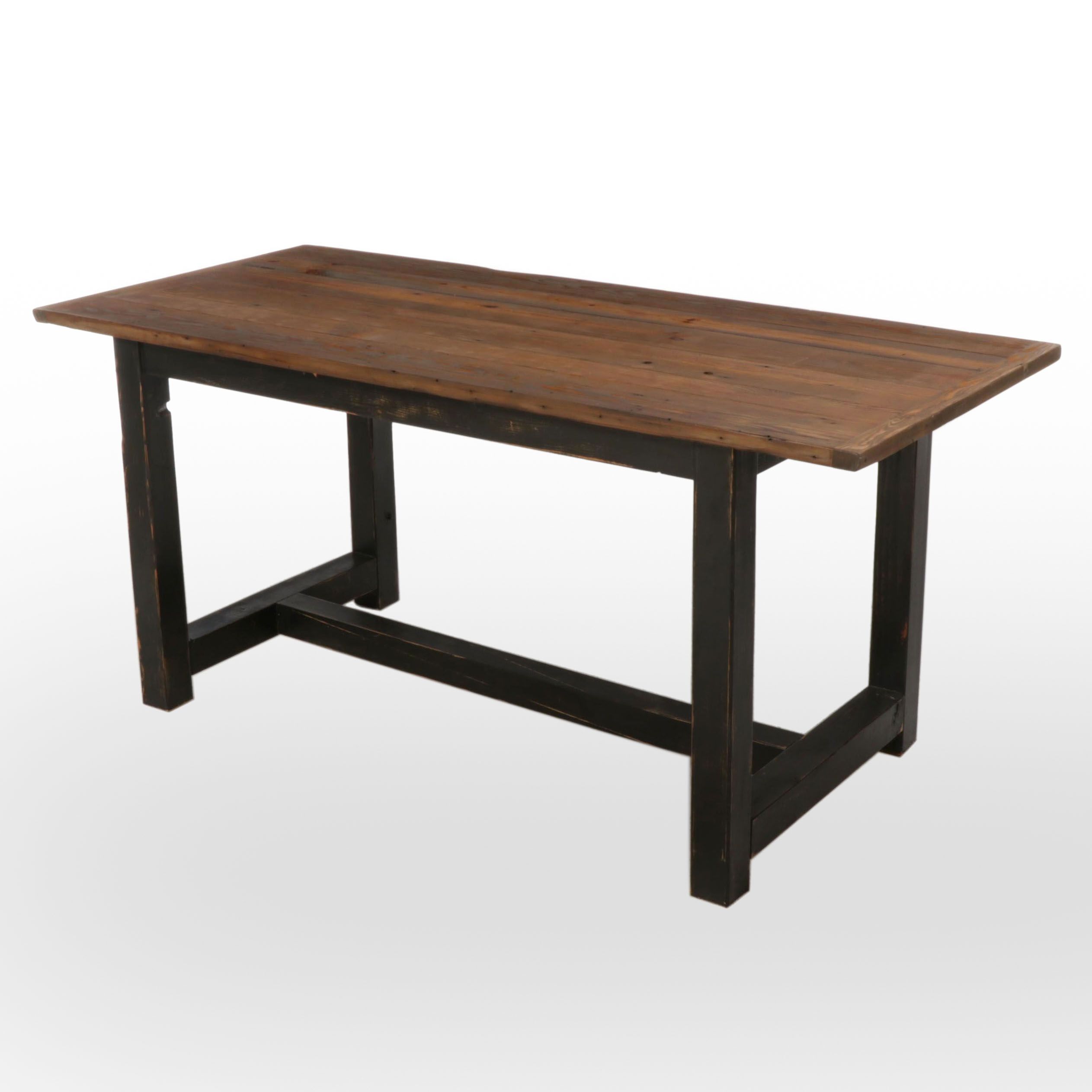 Pine Plank Work Table/Island on Black Stained Base EBTH