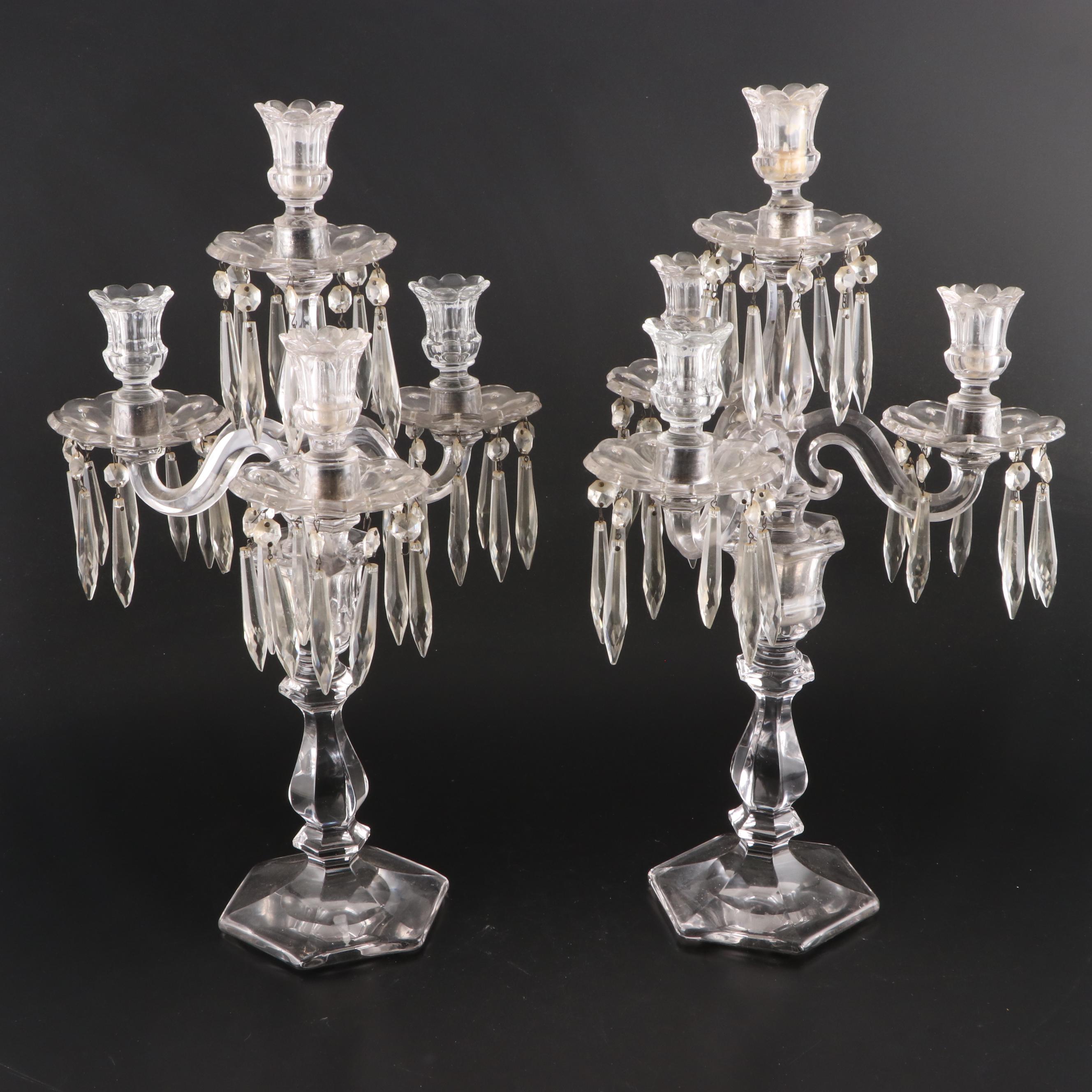 Heisey "Old Williamsburg" Glass FourLight Candelabras with Crystal