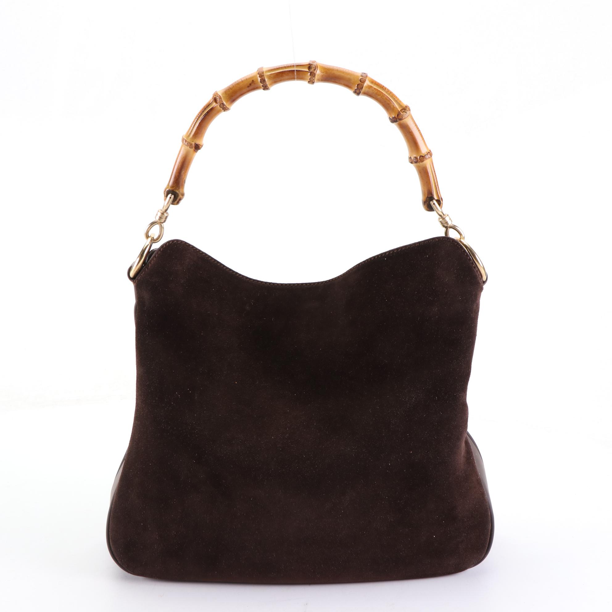 Gucci Bamboo Handle TwoWay Bag in Brown Suede and Leather EBTH