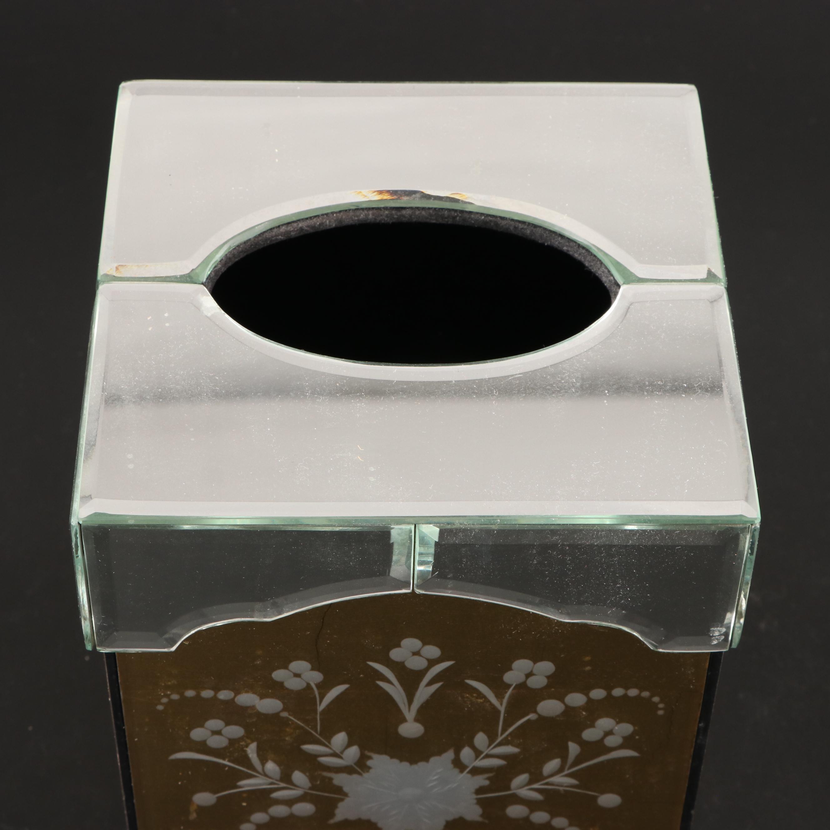 Gold Toned Floral and Foliate Vanity Wall Mirror and Kleenex Box EBTH