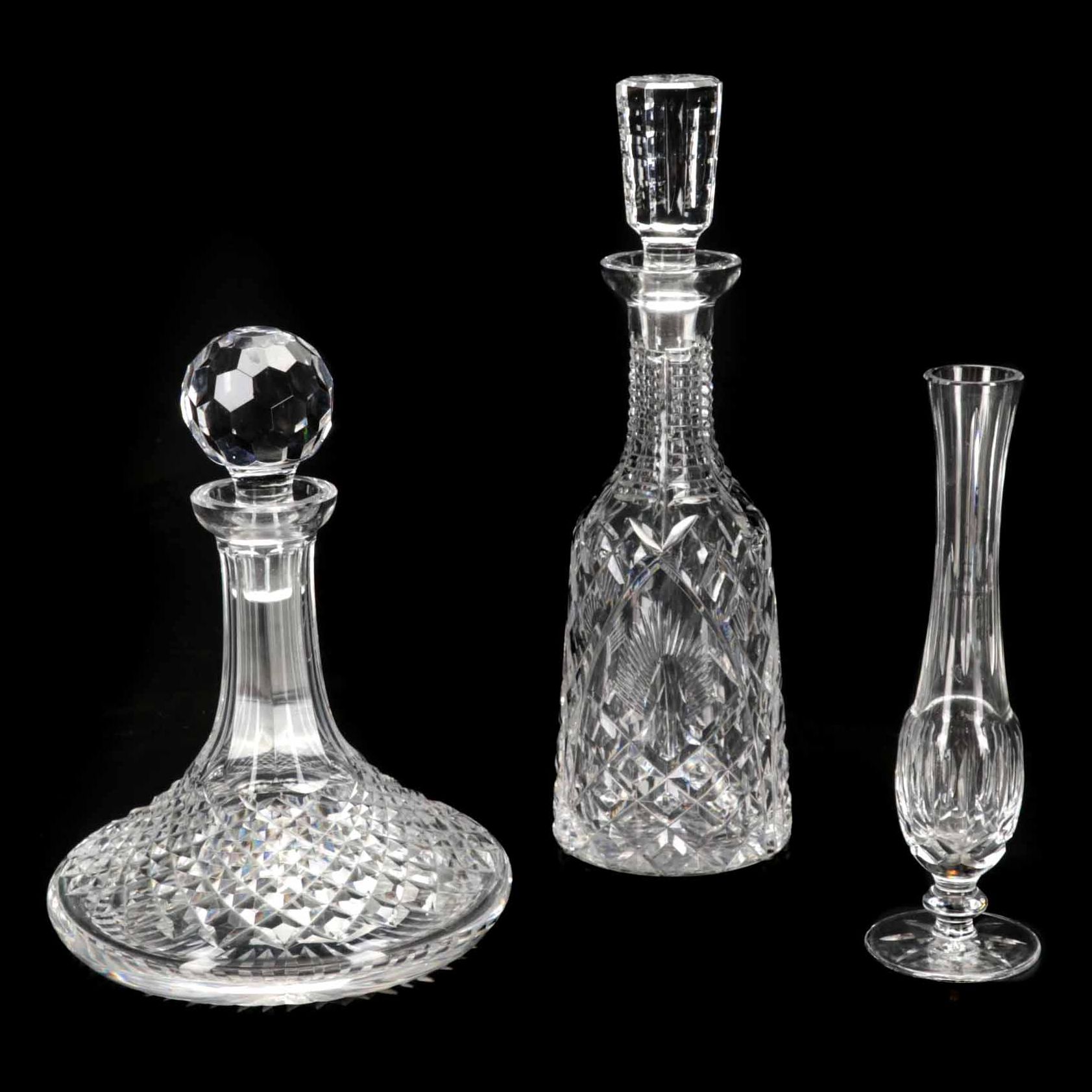 Waterford "Shannon Jubilee" Decanter, "Alana" Ships Decanter and Other Bud Vase EBTH
