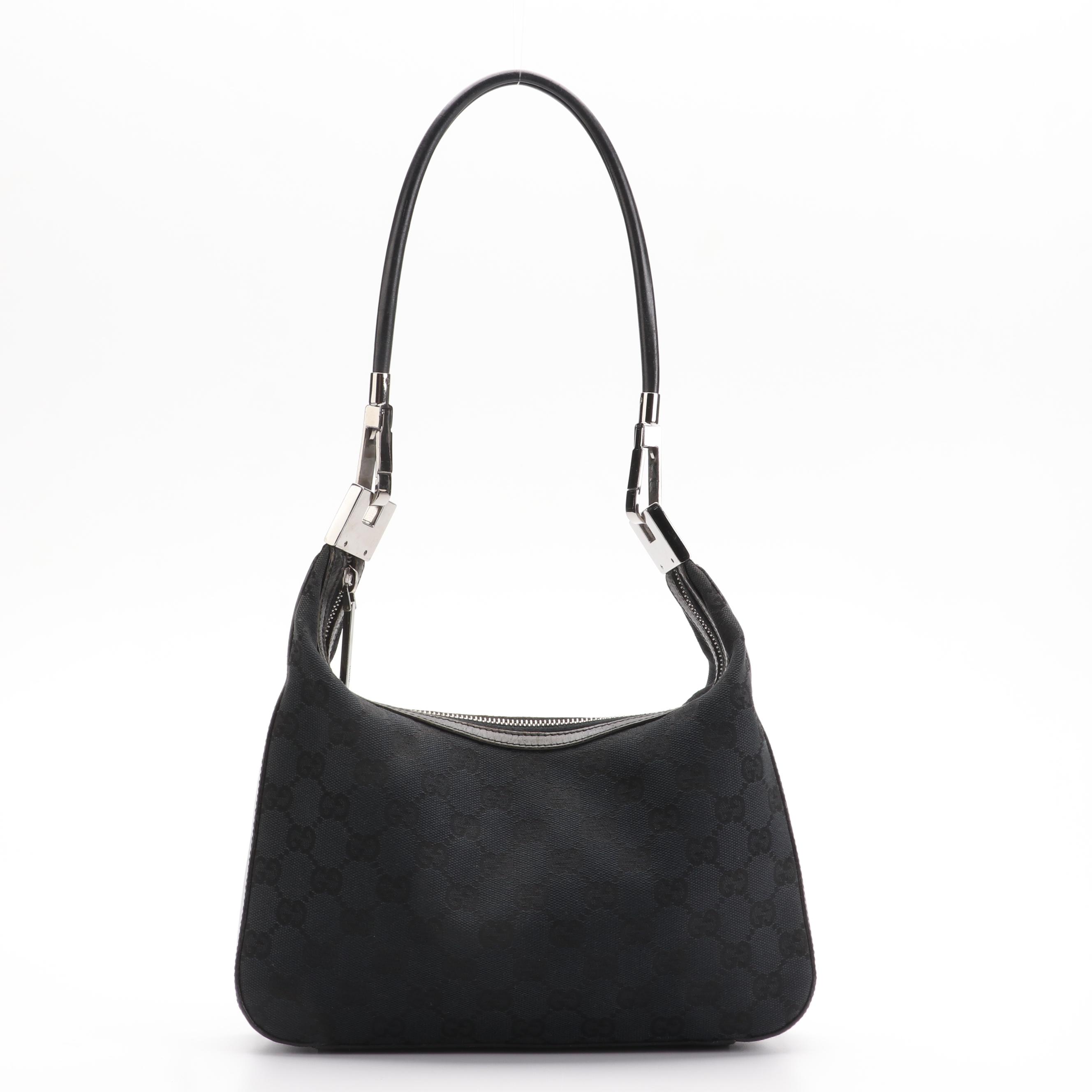 Gucci Black GG Canvas and Leather Trim Shoulder Bag EBTH