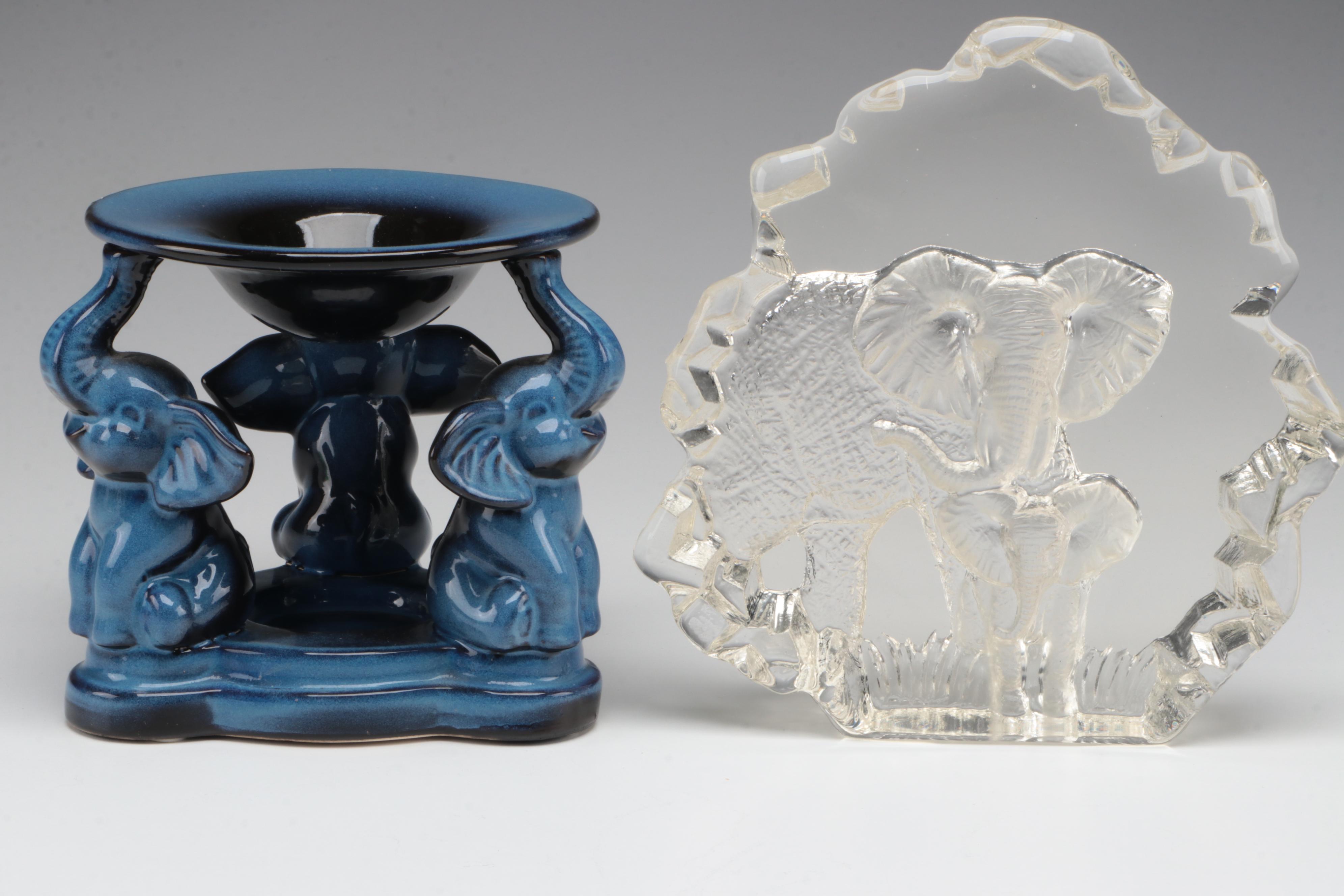 Tiara Indiana Elephant Shape Glass Trinket Box and Other Décor EBTH