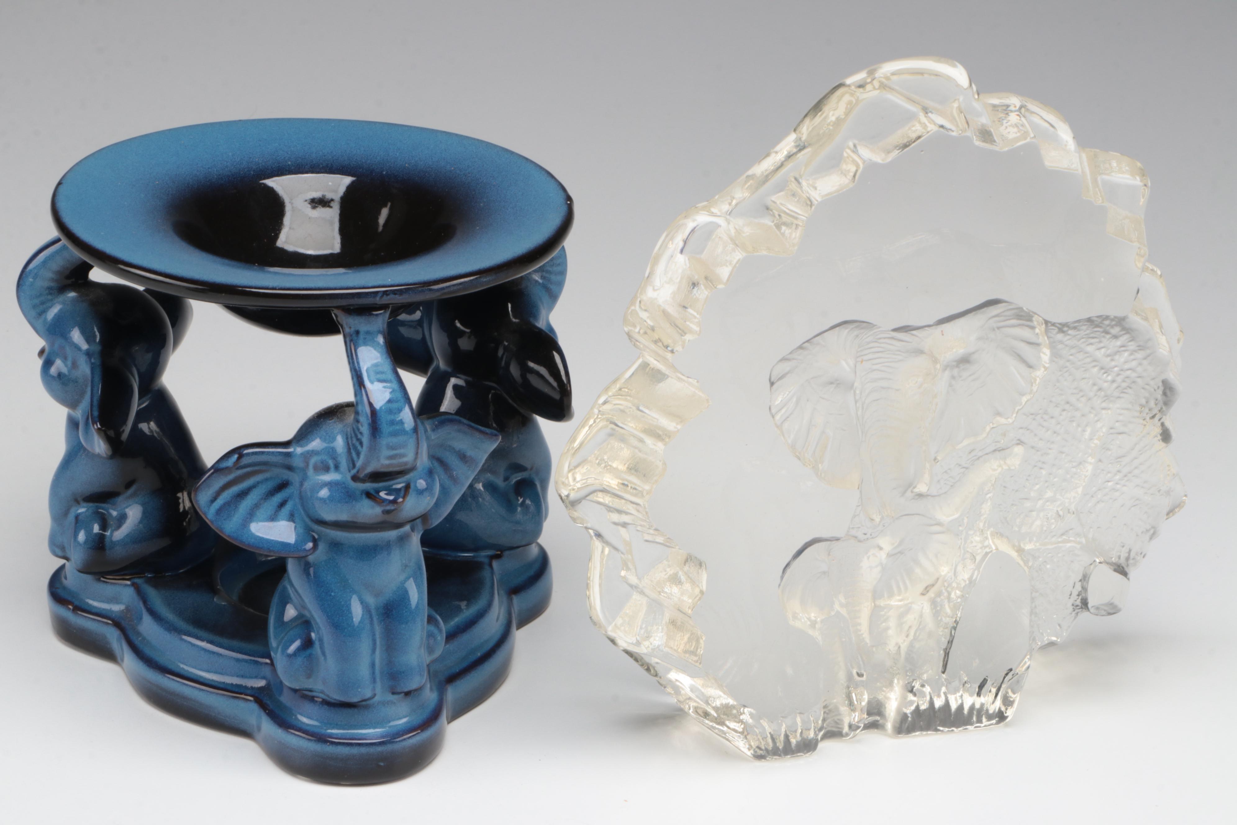 Tiara Indiana Elephant Shape Glass Trinket Box and Other Décor EBTH