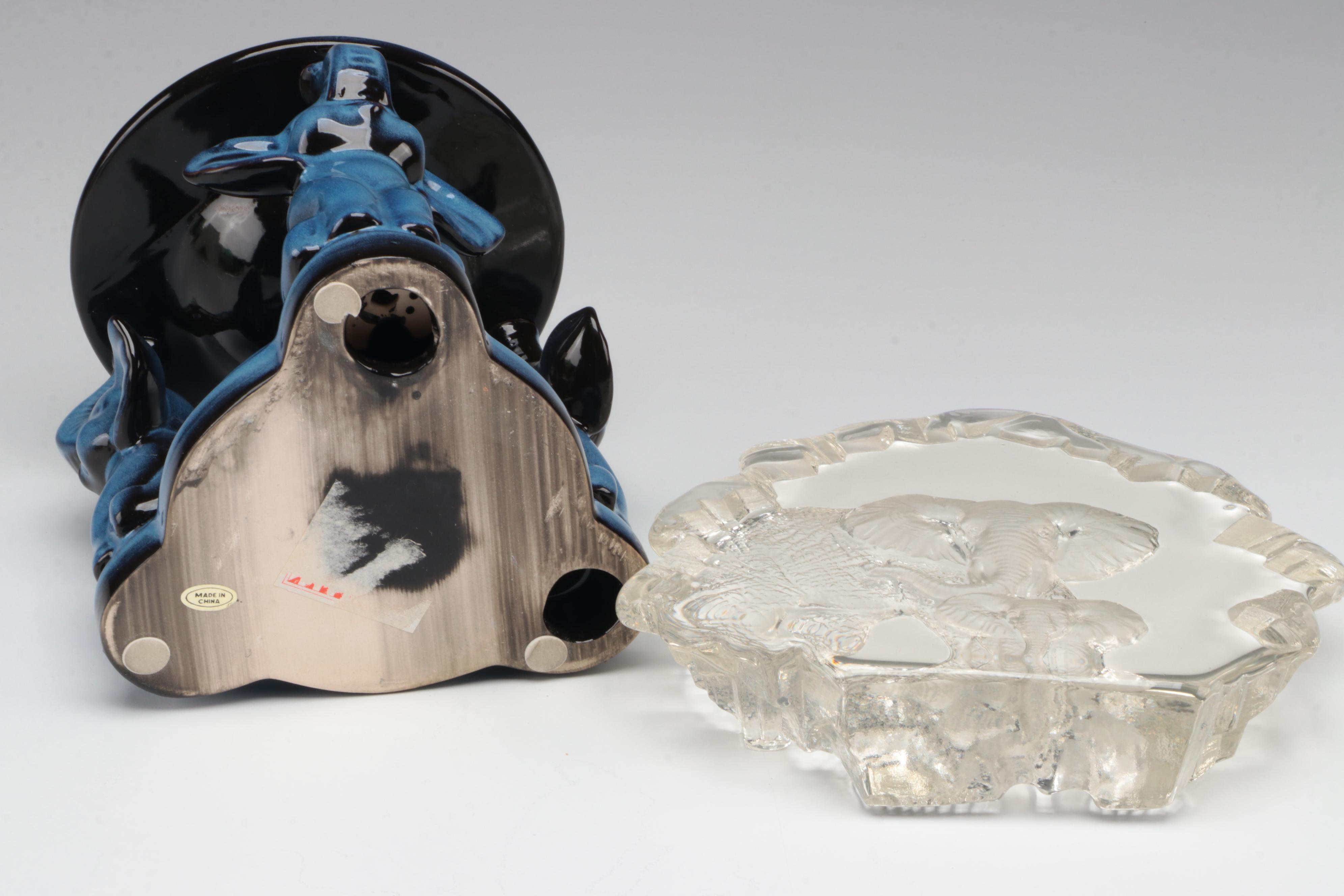 Tiara Indiana Elephant Shape Glass Trinket Box and Other Décor EBTH