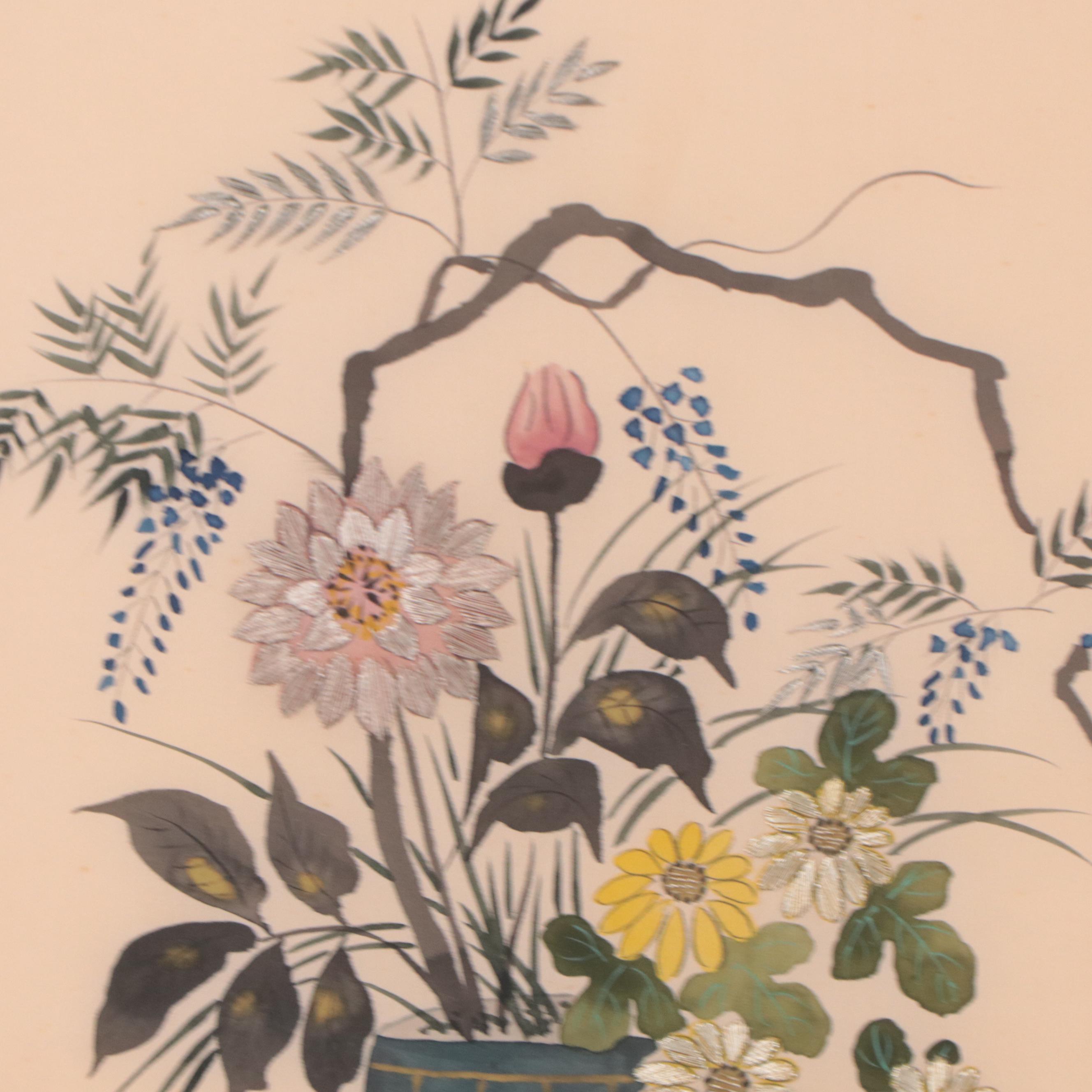 Japanese Mixed Media Painting of Floral Still Life, Circa 1965 EBTH