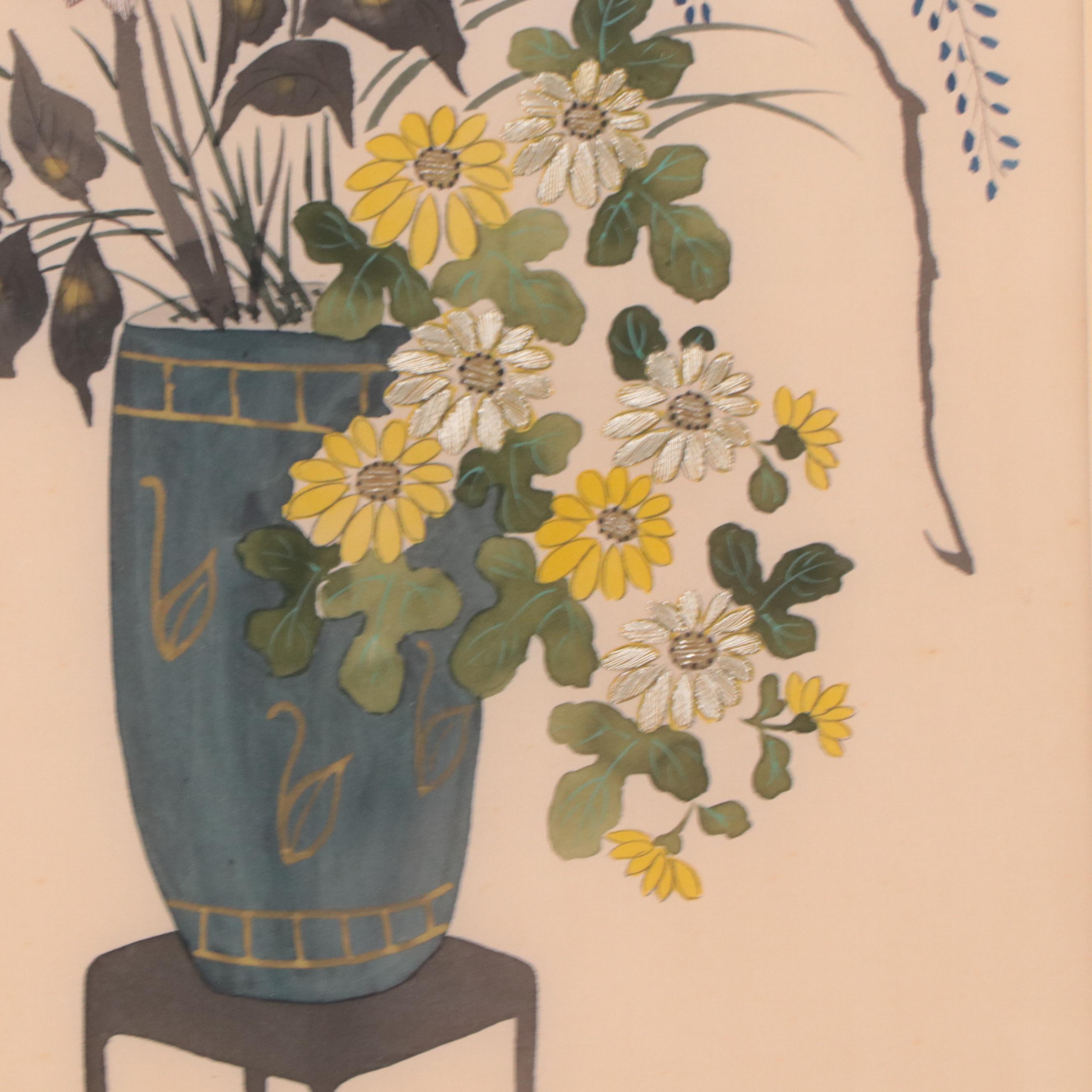 Japanese Mixed Media Painting of Floral Still Life, Circa 1965 EBTH