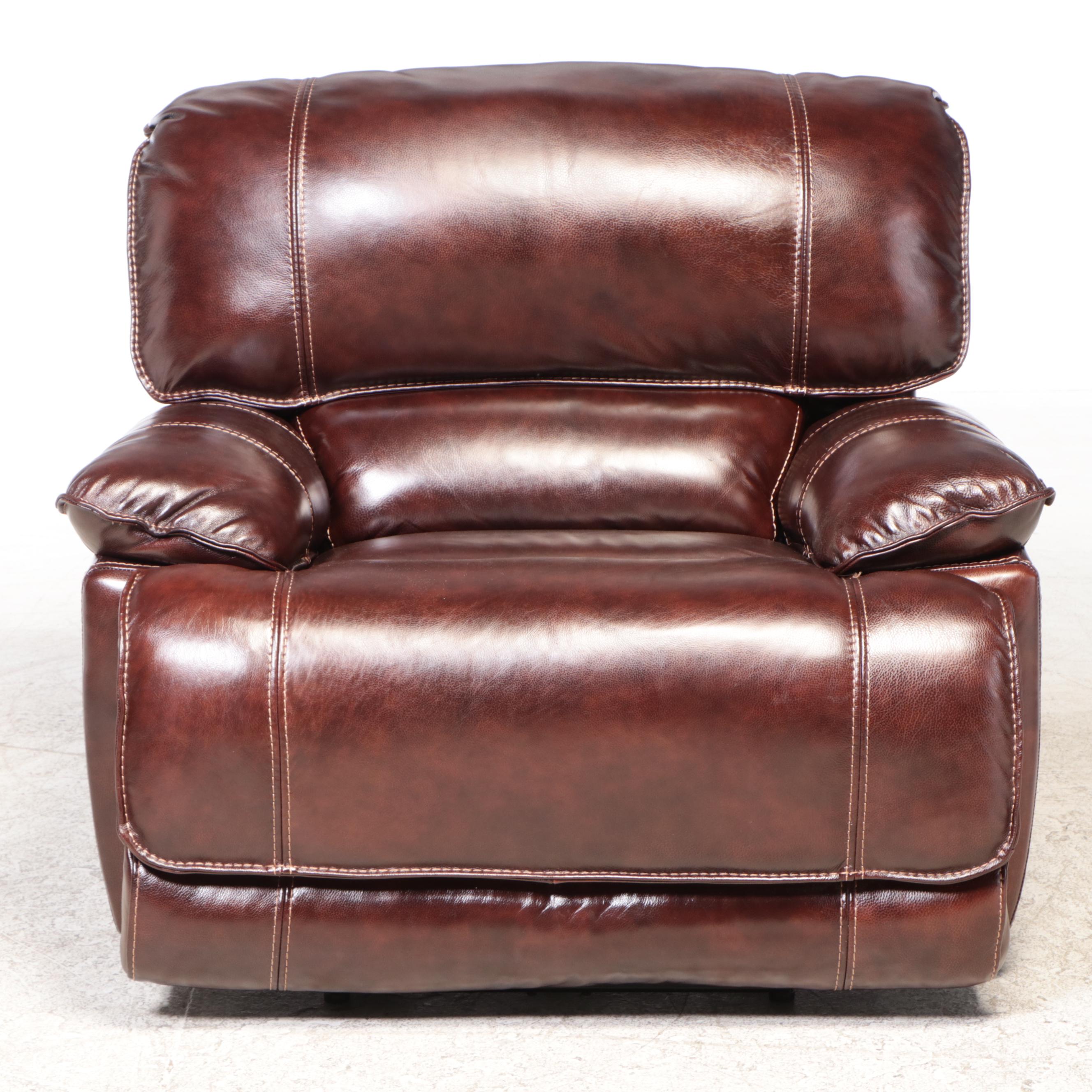 Contemporary LeatherTouch Power Recliner with Contrast Stitching EBTH