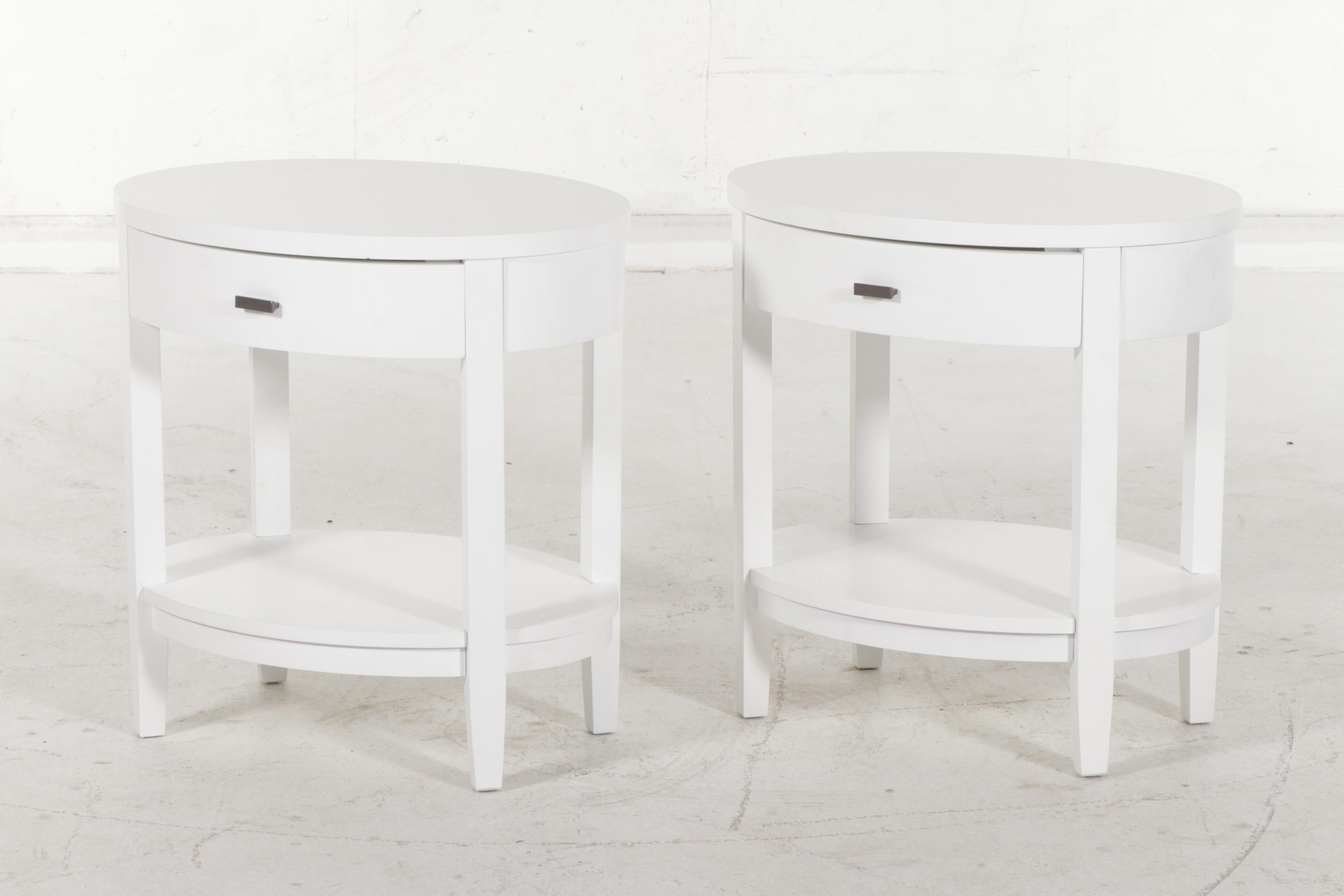 Pair of Crate & Barrel Contemporary White Finished Oval Nightstands EBTH