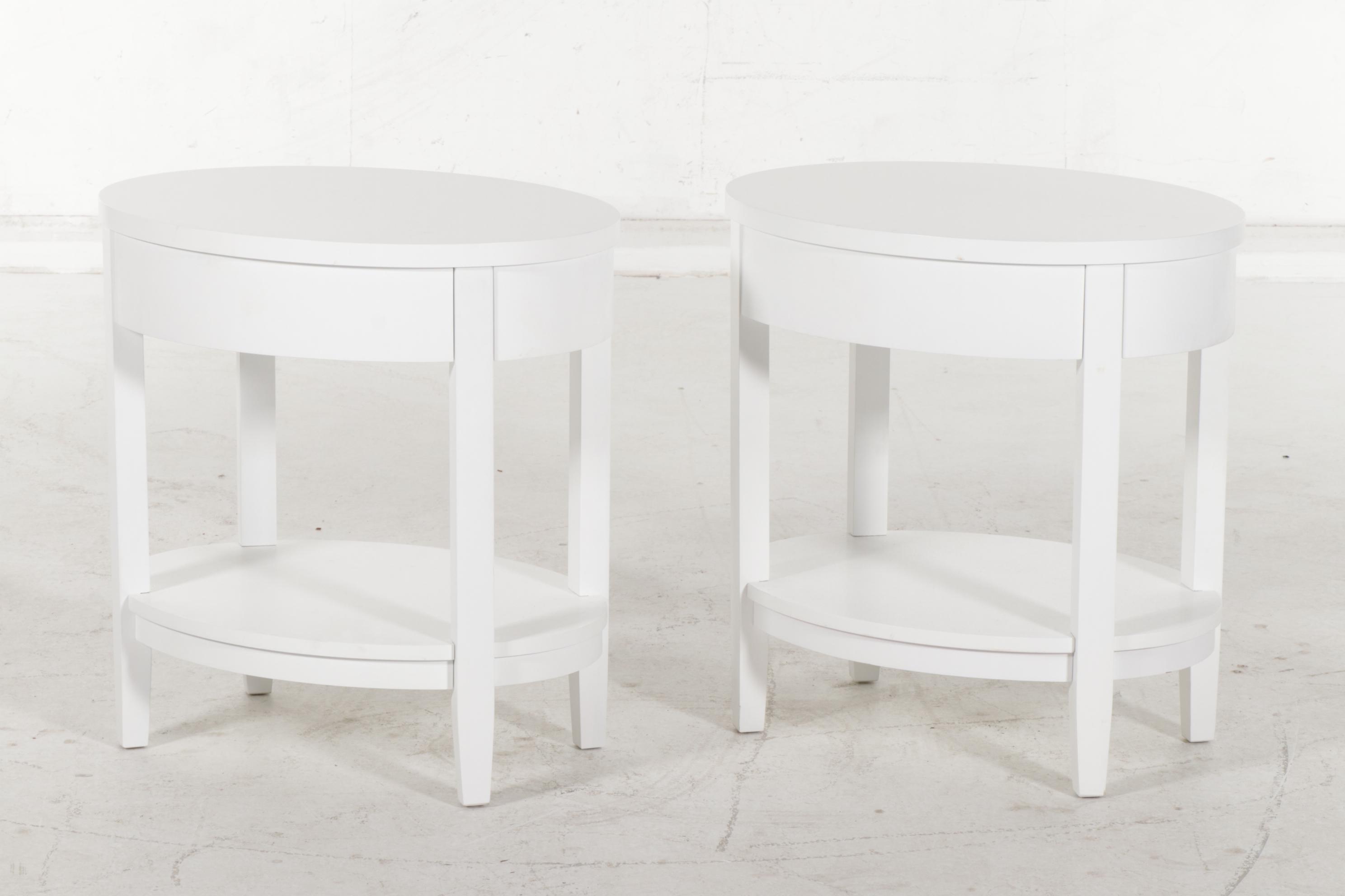 Pair of Crate & Barrel Contemporary White Finished Oval Nightstands EBTH