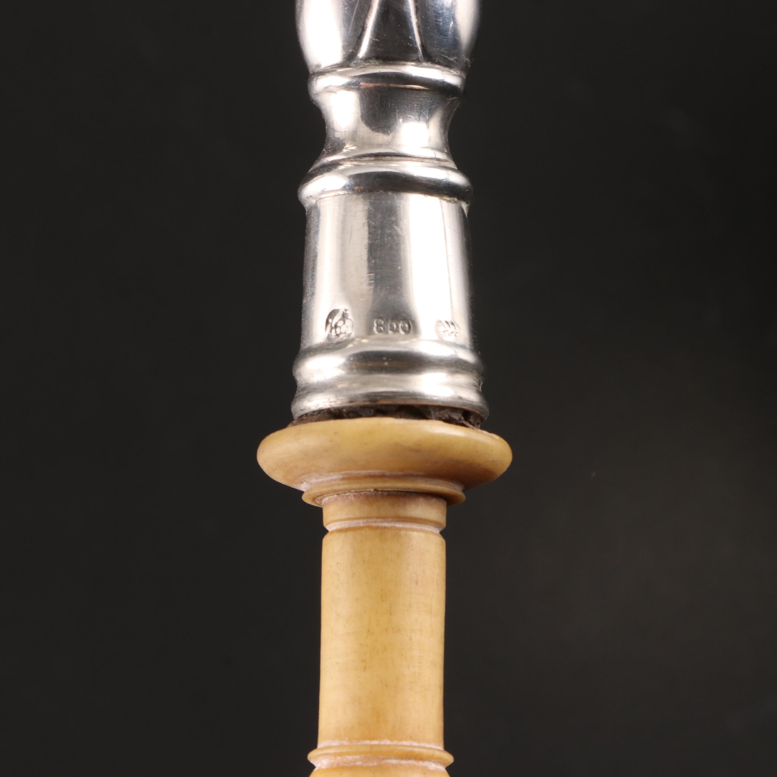 German Hanau 800 Silver Nautical Bowl and Carved Bone Handle Punch