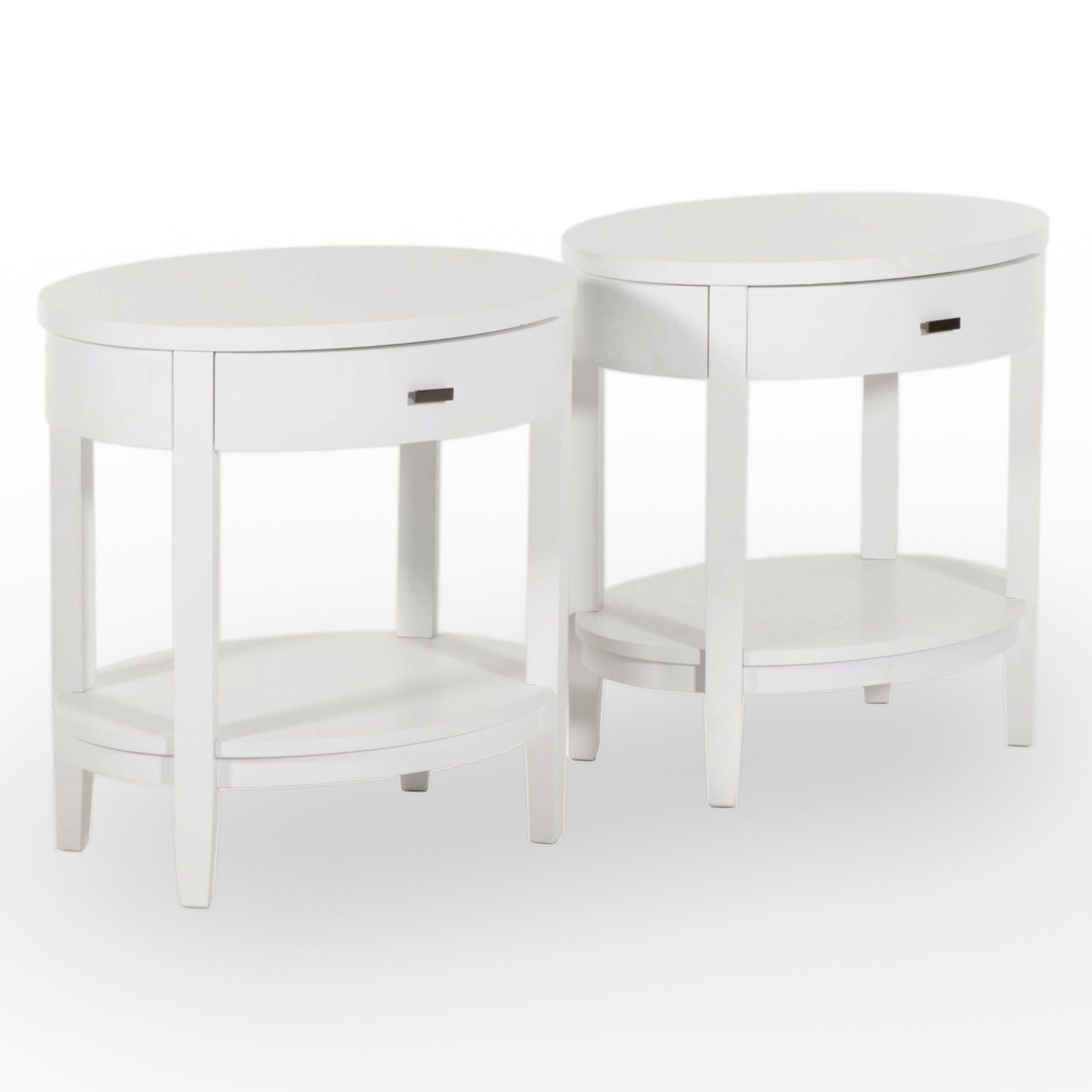 Pair of Crate & Barrel Contemporary White Finished Oval Nightstands EBTH
