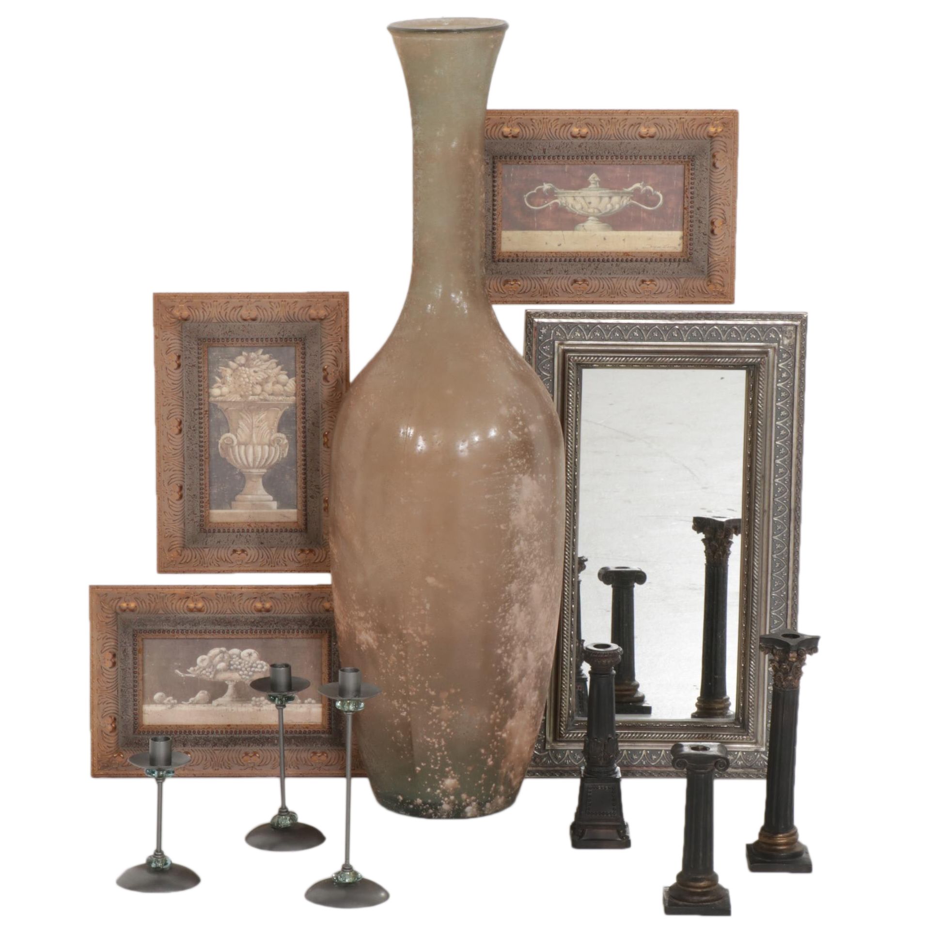 Vidrios San Miguel Recycled Glass Floor Vase, Mirror, Framed Prints and