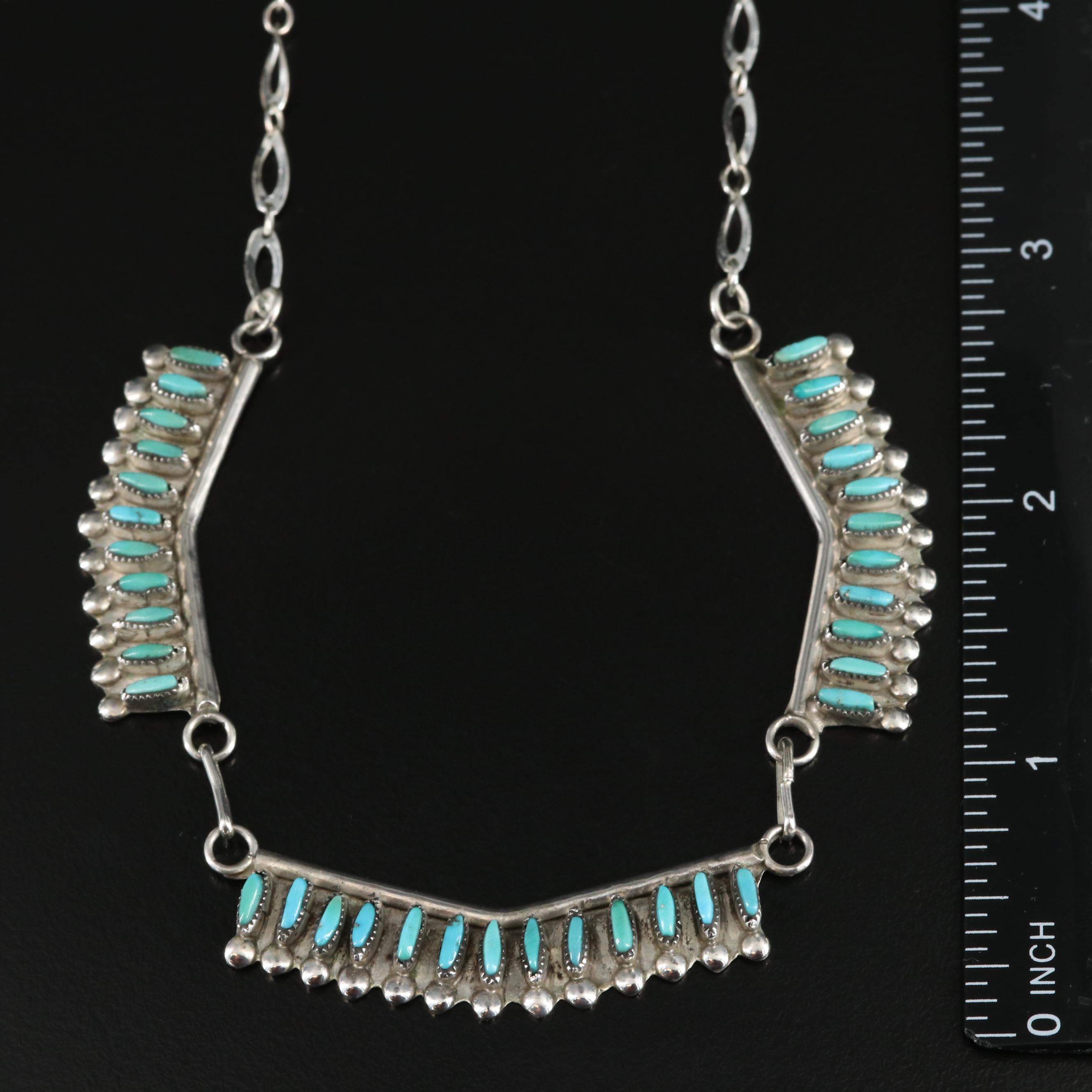 Signed Needlepoint Turquoise Necklace EBTH