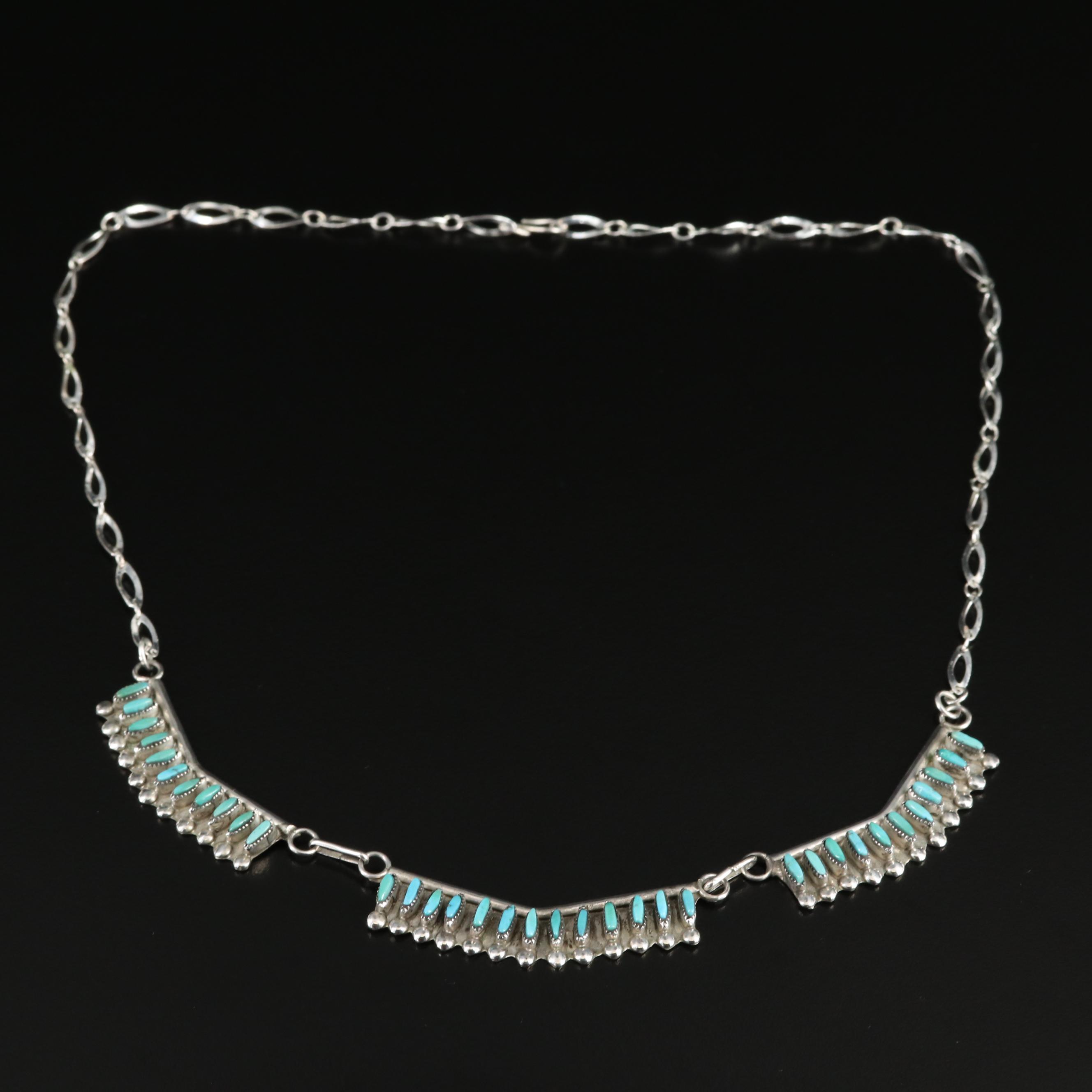 Signed Needlepoint Turquoise Necklace EBTH