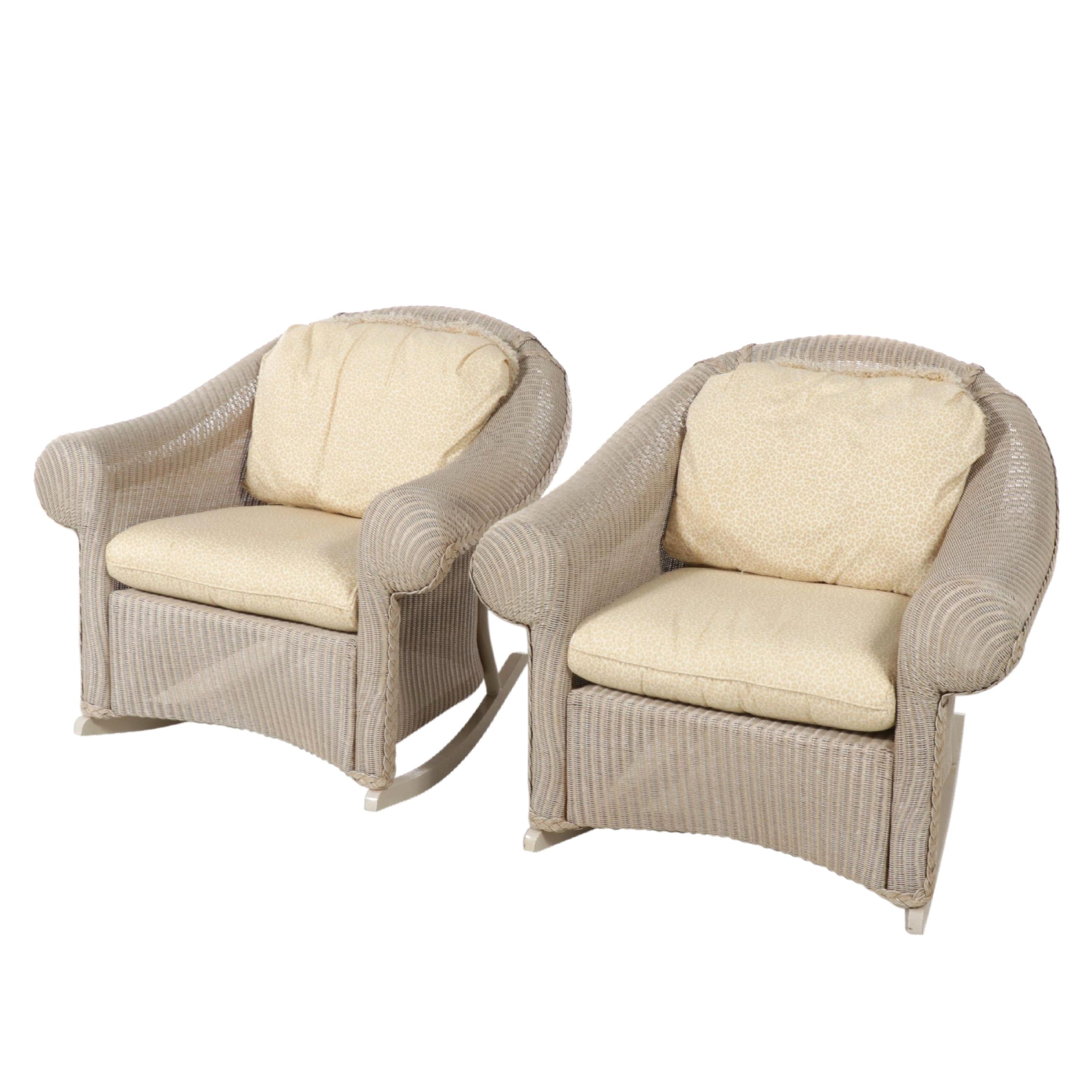 Pair of Lloyd/Flanders "Lloyd Loom" Wicker and PowderCoated Aluminum