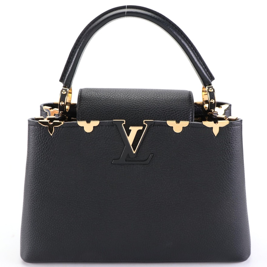 Louis Vuitton Black Taurillon Leather Flower Crown Capucines PM Bag