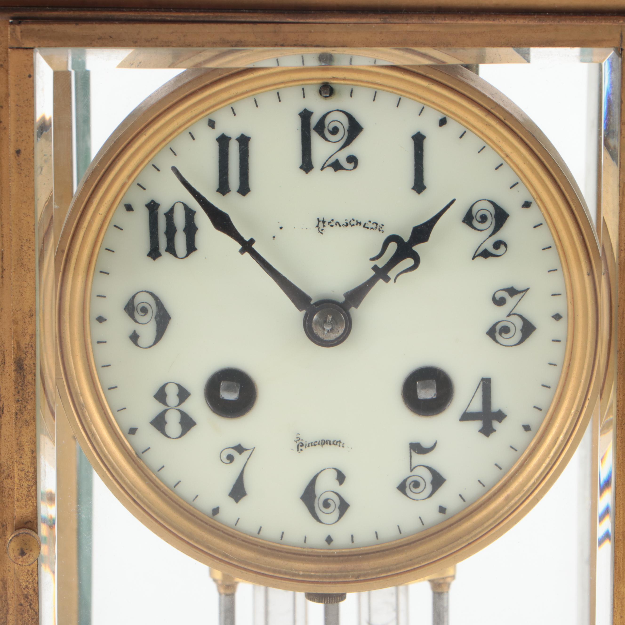 Herschede French Brass and Glass Regulator Mantel Clock, Antique EBTH