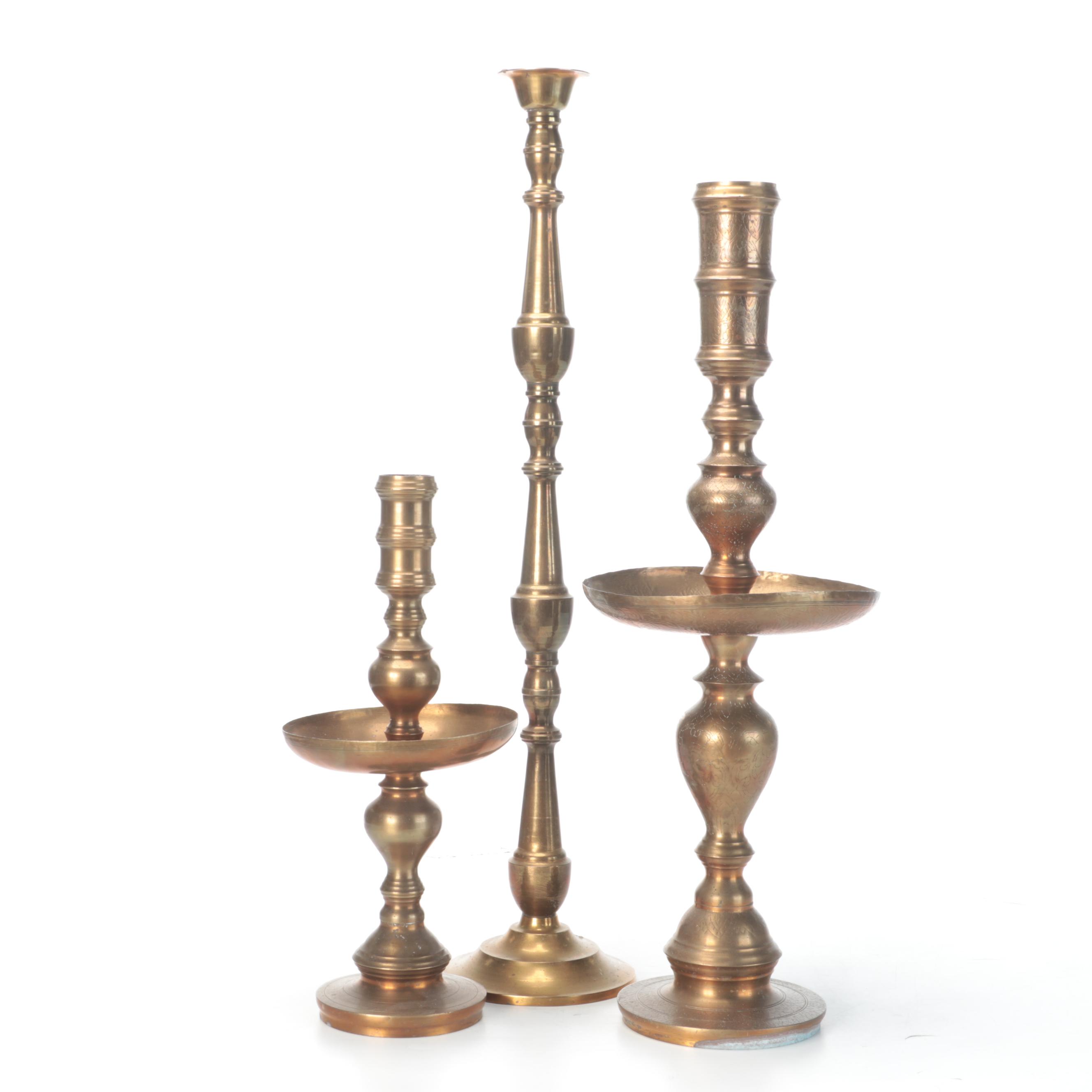 Large Brass Floor Candlesticks EBTH