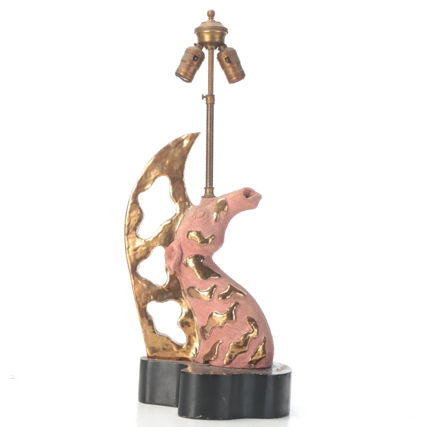 Parcel Gilt and Unglazed Trojan Horse Table Lamp, Mid to Late 20th Century