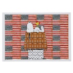 Death NYC Pop Art Graphic Print of Snoopy and Woodstock Against US Flags