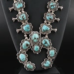 Southwestern Sterling Turquoise Naja and Squash Blossom Necklace