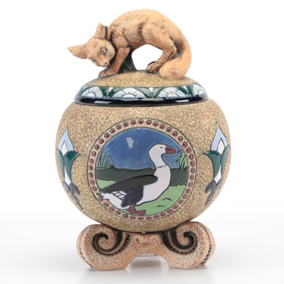 Amphora Pottery Covered Jar with Fox Finial