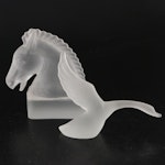 Heisey Frosted Glass Goose and Horse Head Bookend, Mid-20th Century