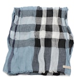 Burberry Nova Check Linen Scarf in Blue and Gray