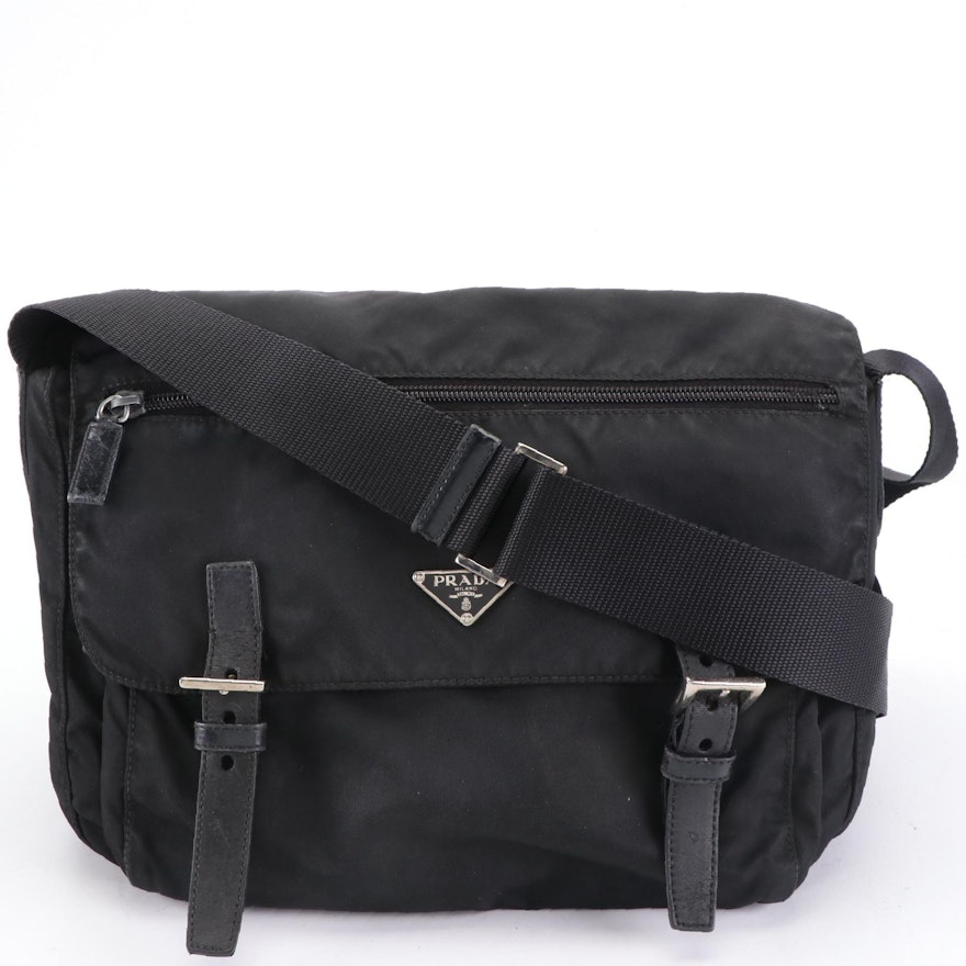 Prada Black Tessuto Nylon and Leather Messenger Bag Prada