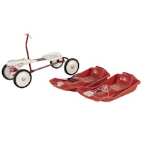 Jet Racer Ride-On Toy with Two Red Plastic Sleds, Mid to Late 20th Century