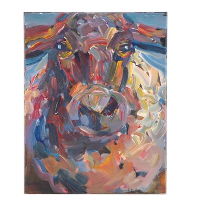 Elle Raines Acrylic Painting of Sheep, 21st Century