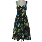 Marc Jacobs Tropical Parrot Print Pleated Midi Dress in Cotton Blend
