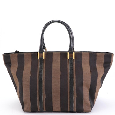 Fendi Tote Bag in Pequin Striped Canvas and Leather Trim